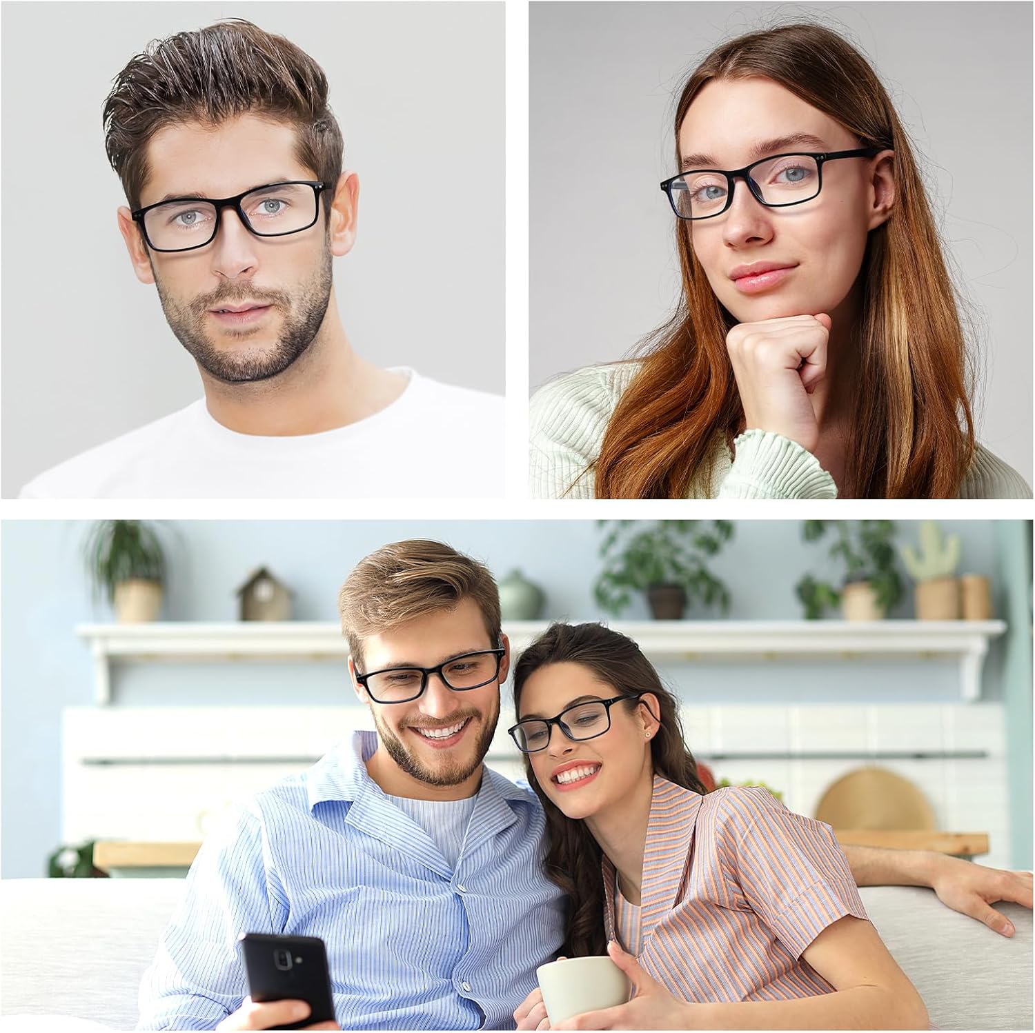 MMOWW Oversized Square Reading Glasses Fashion Cute Blue Light Blocking Computer Readers for Women 3 Pack - Image 2