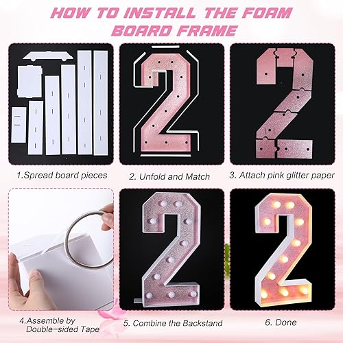 Miniatura 4 de Números iluminados de marquesina de 3 pies, números de mosaico gigantes para globos, números de luz grandes para cumpleaños, aniversario, boda,