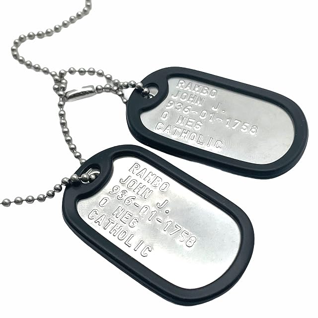 Foto 2 de 8 de John Rambo - Juego de placas militares para perro, acero inoxidable, cadena y silenciadores incluidos