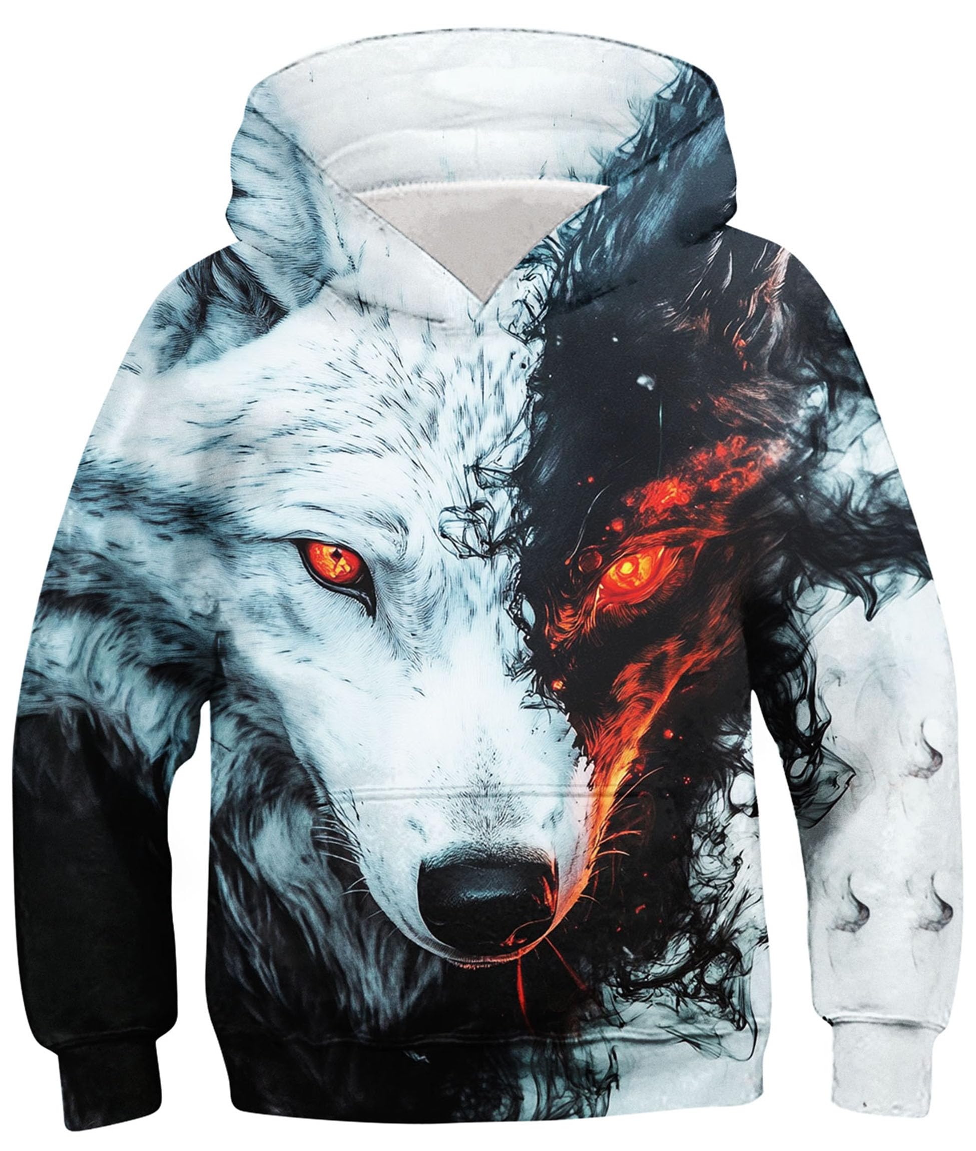 Ahegao Boys Hoodies Black White Sweatshirts for Kids Size 6 7 8 Years Pullover Comfy Long Sleeve Red Wolf Hoody Sweats with Pockets