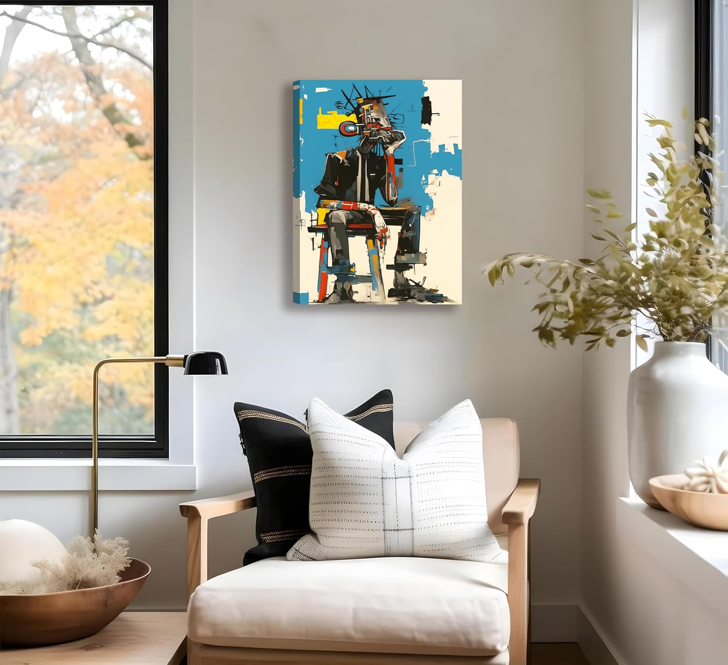 Framed Abstract Street Wall Art Graffiti Style Thoughtful Figure Painting Poster Colorful Modern Canvas Print Art for Living Room Bedroom Office Urban Contemporary Artwork Wall Decor