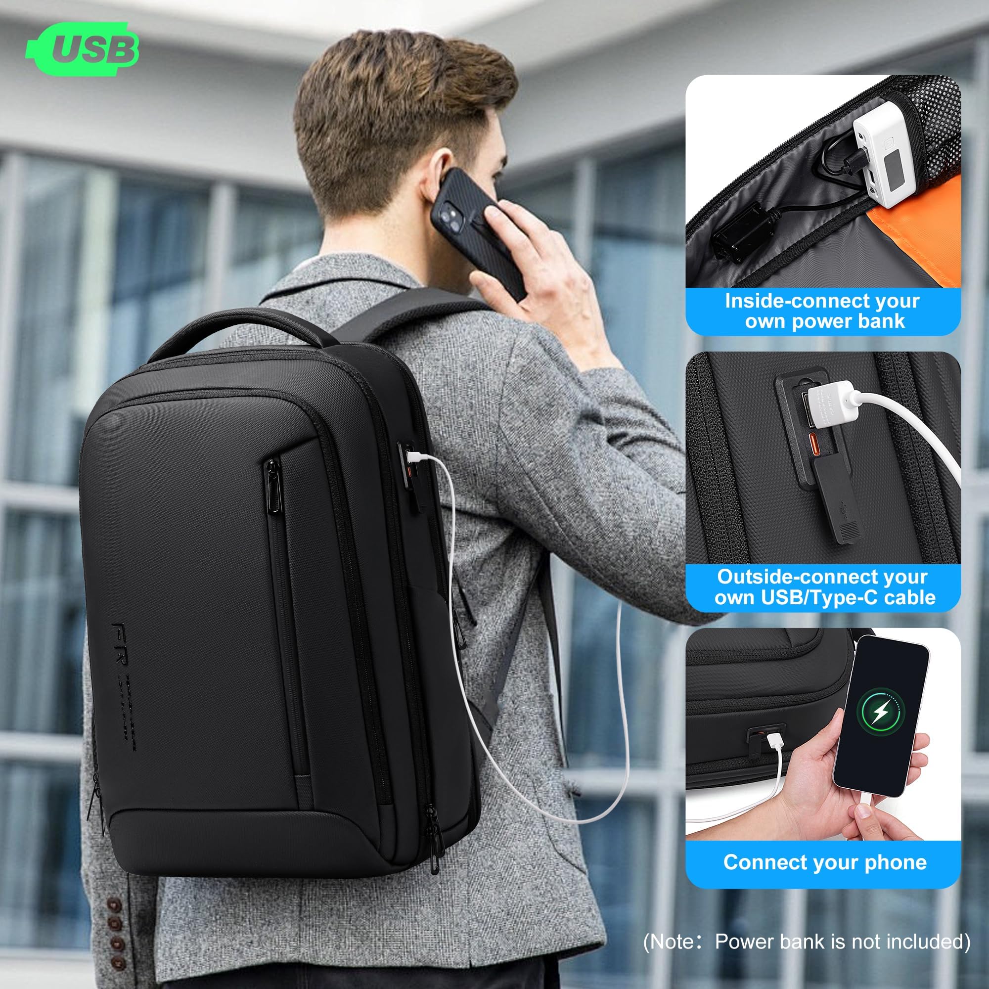 Fenree.geer Zaino da lavoro da 17 pollici per uomo, nero borsa per laptop da viaggio d'affari