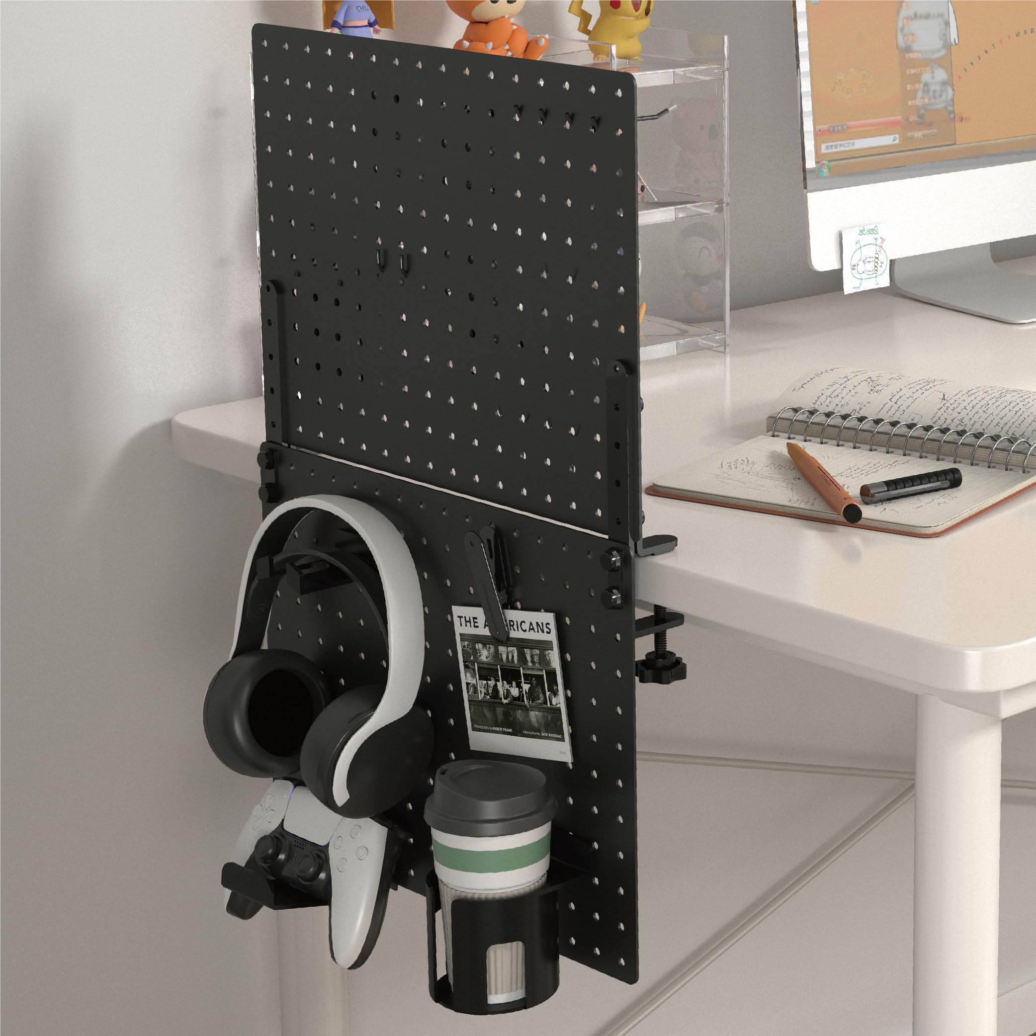 HUHOLE 81,3 x 30,5 cm Klemmbrett für den Schreibtisch, komplettes Set | Sichtschutz und Organizer aus Metall ohne Bohren, mit Zubehör für Heimbüro, Gaming-Setup, Kabel und Zubehör