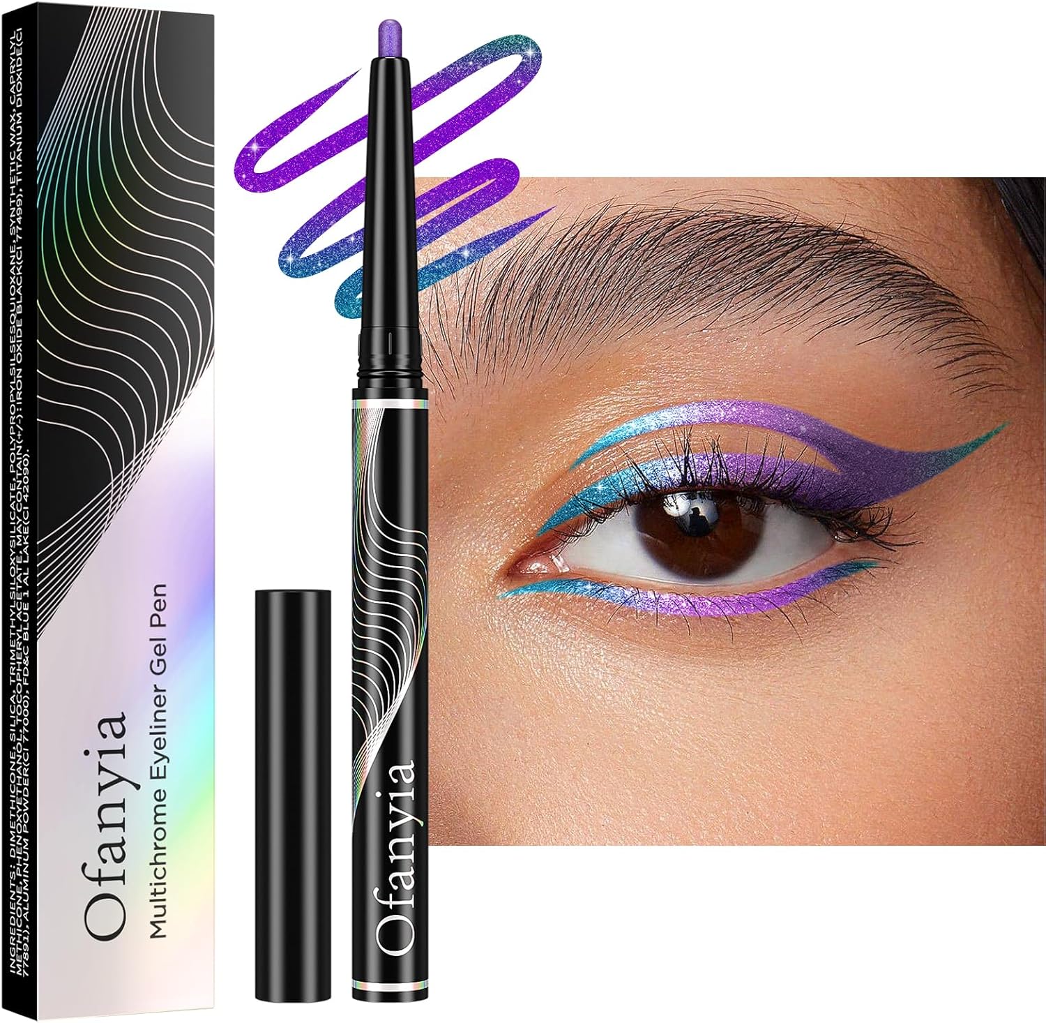 Multichrome eyeliner-potlood, metallic gel eyeliner, blauw groen paars Shifting Colors EyeLiner Pen, Langdurige waterdichte eyeliner, vochtbestendig, gemakkelijk te kleuren gel eyeliner