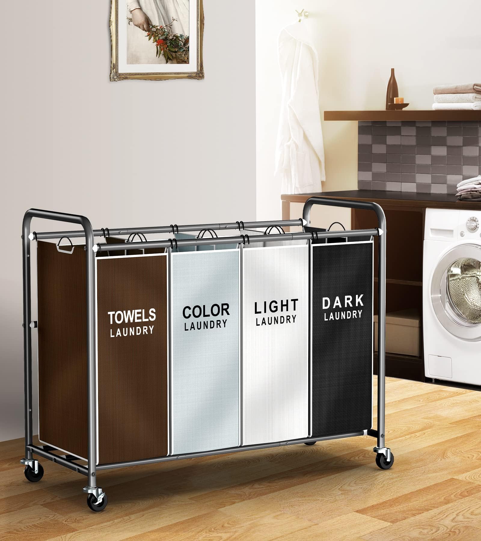 ROMOON Laundry Sorter, 4-Section Laundry Hamper with Wheels - Image 2
