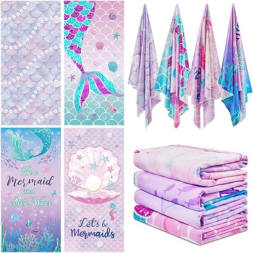 Newwiee 4 toallas de playa para niños, toallas de baño de microfibra a granel para niñas y niños, de secado rápido, piscina, viajes, natación, baño,