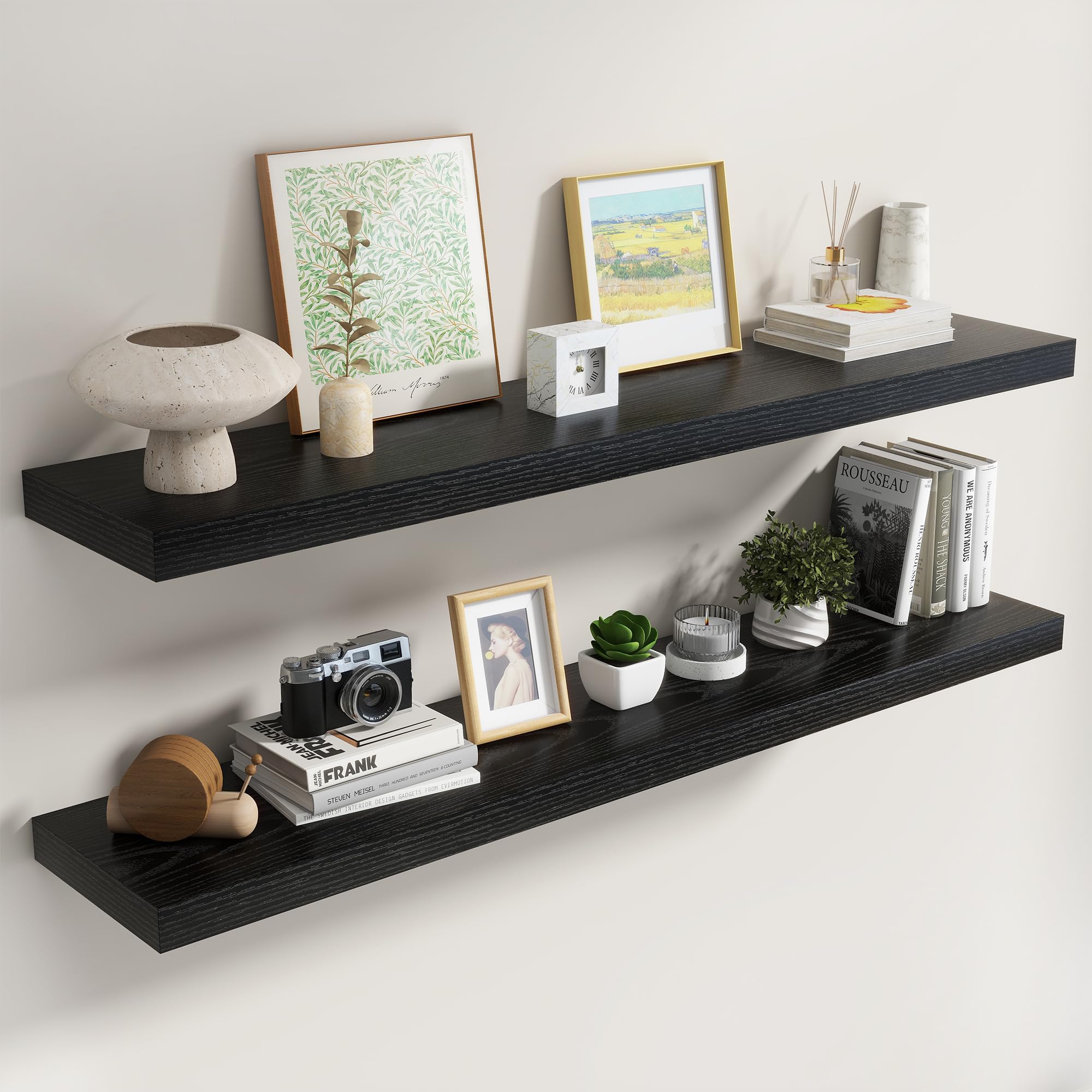 Dreamland 55 Inch Black Floating Shelves for Wall,8 Inch Deep Floating Shelves,55" W x 8" D Wall Shelves for Bedroom,Living Room, Kitchen,Bathroom,Set of 2