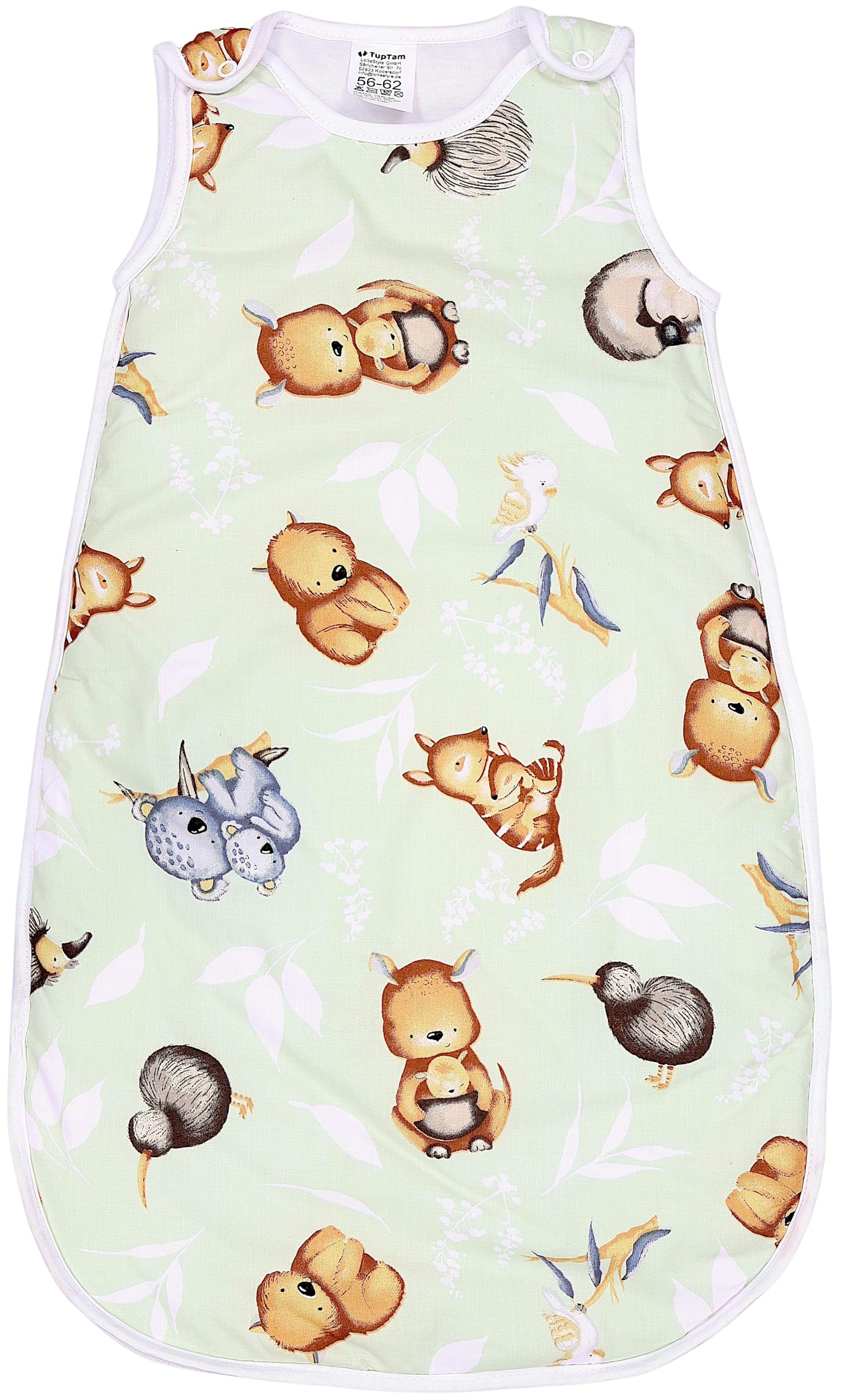 TupTam Schlafsack Baby 2.5 TOG – OEKO-TEX Ganzjahresschlafsack Kinder mit Seitlichem Reißverschluss, Ärmellos, Farbe: Afrikanische Tiere, Größe: 56-62