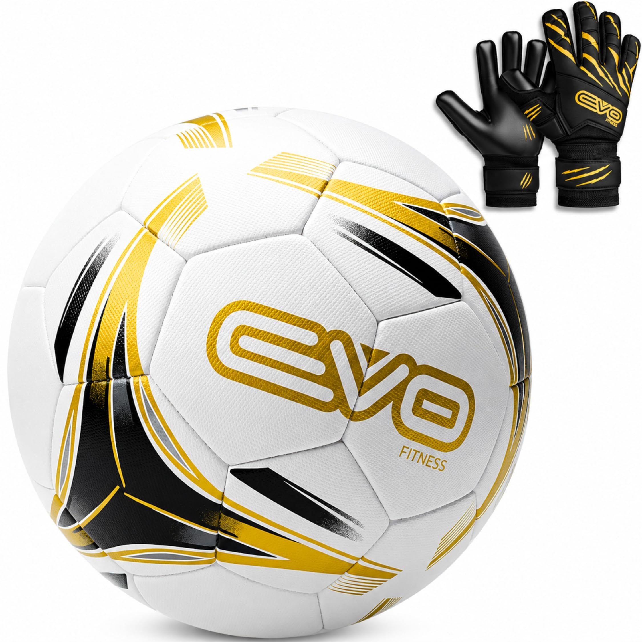 EVO Fitness Football Size 5 with Goalkeeper Gloves Kids – Football Gifts for Boys – Kids Goalie Gloves – Outdoor Training Football Set (suitable for 13 to 15 years old Size 6)