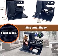 Vista 5 de Gifts for Dad Men Mom Women from Daughter Son Birthday Gifts Nightstand Organizer Mens Wood Phone Docking Station (Black)
