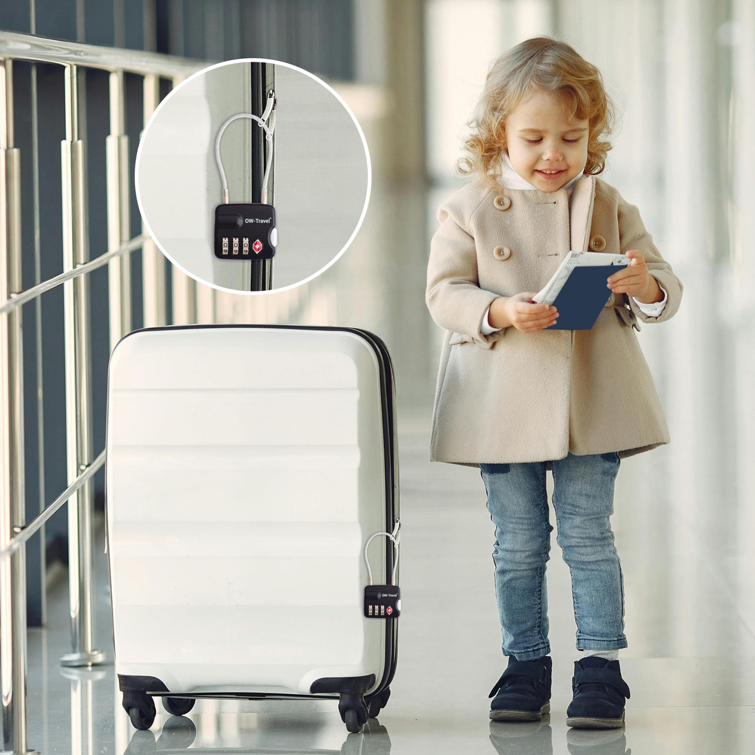 OW-Travel TSA Kłódka z Linką i Zamkiem Szyfrowym (Zestaw 2 Czarnych) 3 Cyfrowe Kłódki Walizkowe. Kłódka na szyfr na Plecak, Walizkę, Bagaż, Kłódki Szyfrowe Bagażowe, Szafek na Siłownię