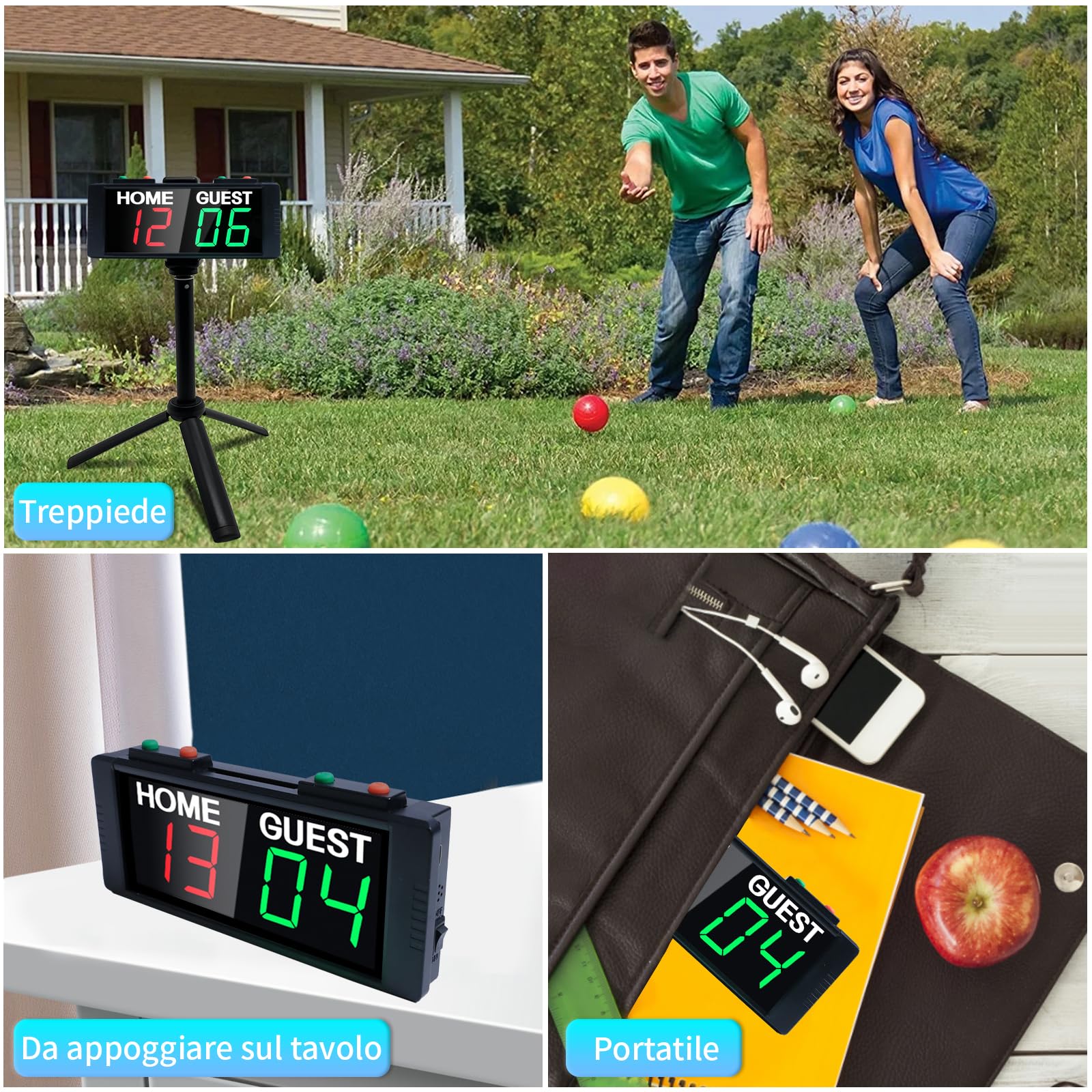 Tabellone Segnapunti Elettronico Portatile, Tabellone Segnapunti Alimentato a Batteria con Supporto, Timer con Pulsanti, Tabellone Segnapunti Digitale con Telecomando, Segnapunti per Cornhole