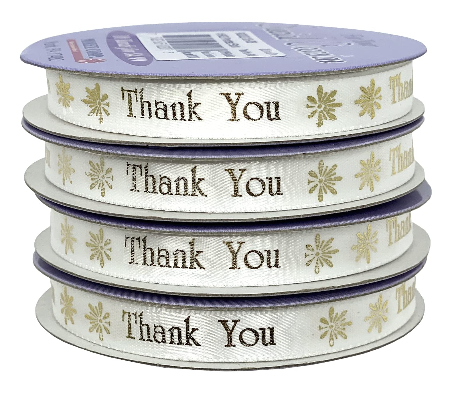 Ruban de satin Thank You doré imprimé pour scrapbooking et nœud de boîte cadeau