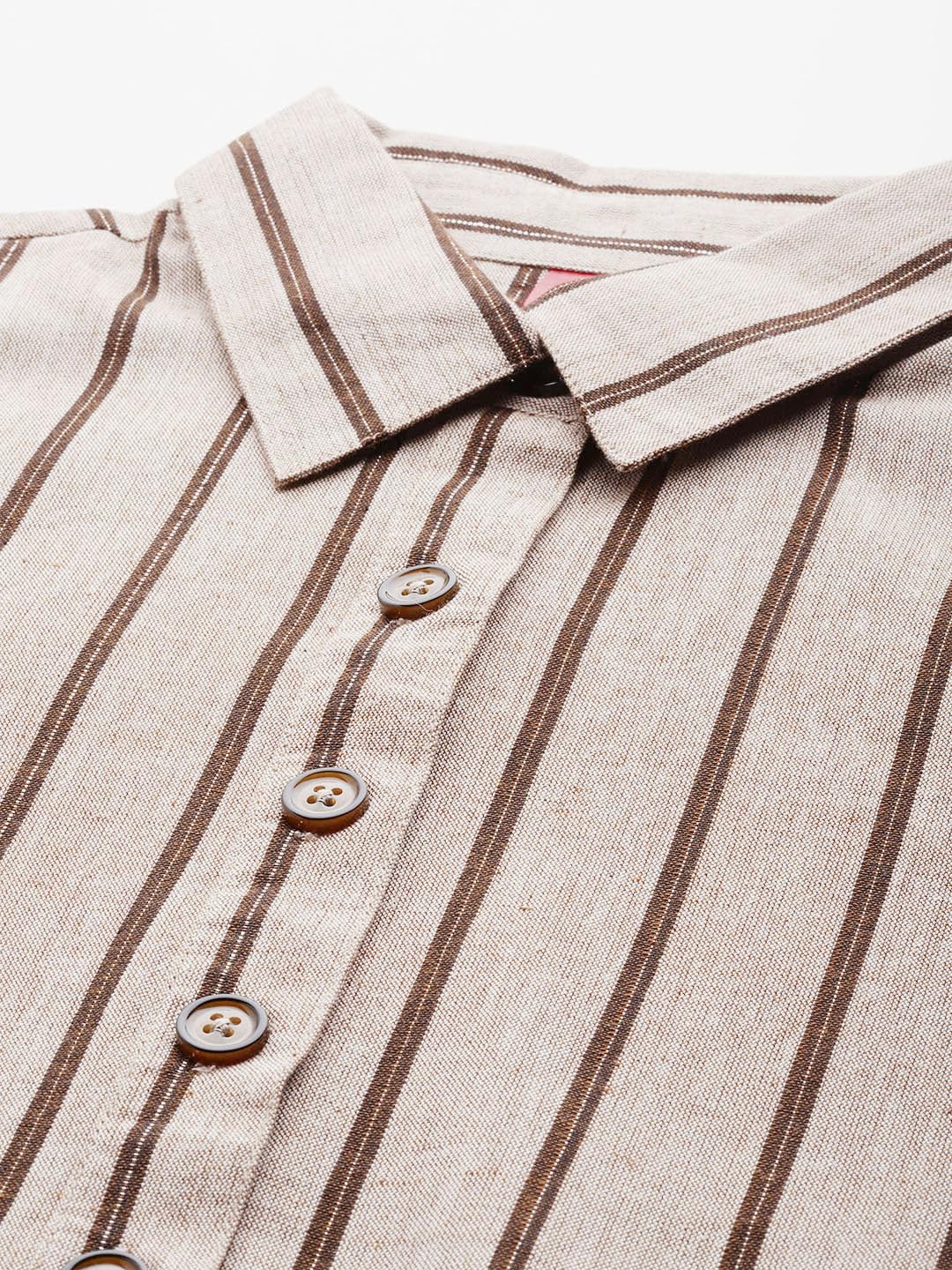 Cottinfab Coffee Brown Striped Pure Cotton Co-Ords