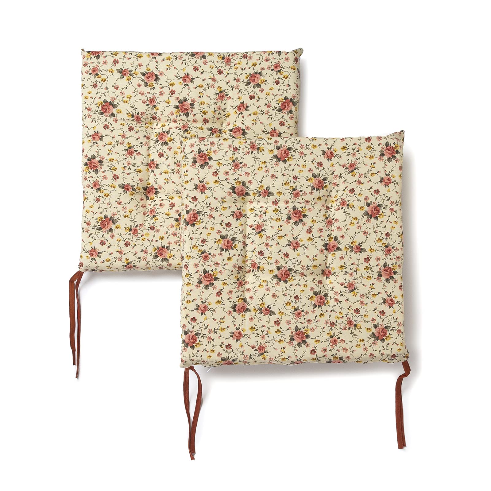PARAMAISON Cuscini Sedia Provenzale 4 Punti, Fissaggio con Laccetti, Set da 6 pezzi, Imbottito, Non Sfoderabile, Fantasia Rossa, 40x40x3,5 cm