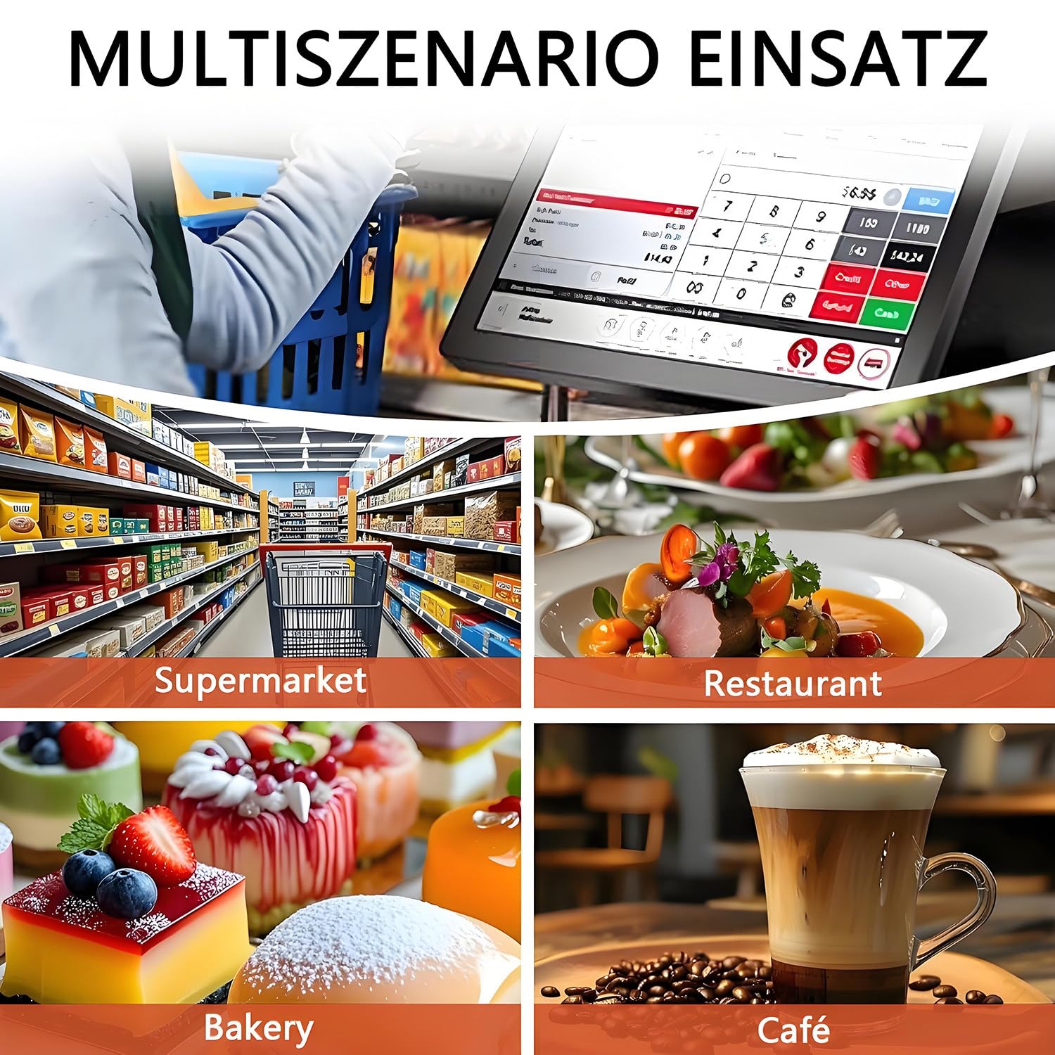 Caja registradora electrónica, Pantalla táctil LED de 15,6", Terminal de Punto de Venta con escáner portátil, Teclado de 101 Teclas, Impresora térmica de 58 mm Orange-SingleScreen