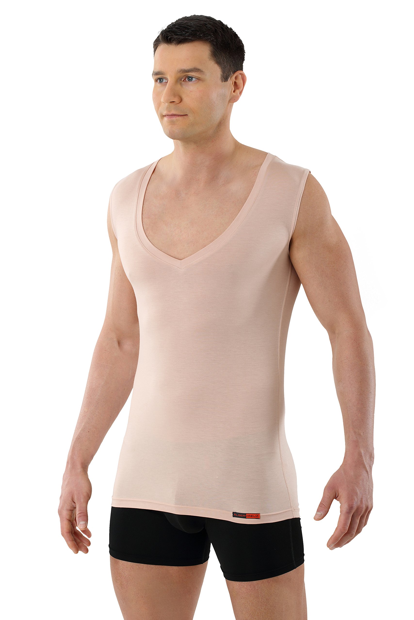 ALBERT KREUZ Maglietta Intima Canottiera Invisibile da Uomo Senza Maniche con Scollo a V Profondo (Deep-V) in Micromodal Elasticizzato, leggerissimo e Traspirante