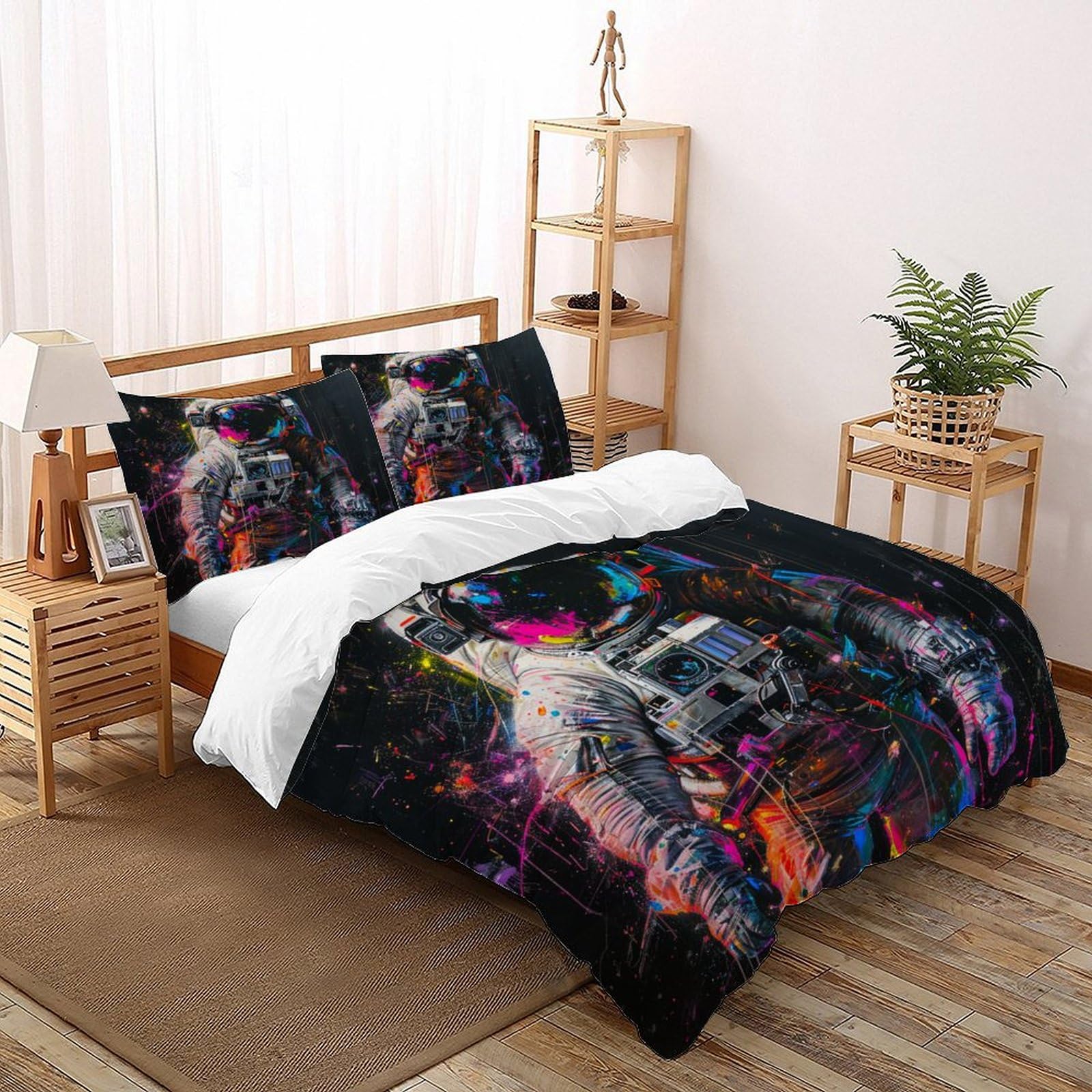 Housse de couette astronaute 3D ensemble de literie microfibre 200x200 cm avec taies d'oreiller