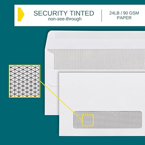 Miniatura 5 de Sobres de seguridad de una sola ventana #10 autosellados  80 unidades para impresora láser, cierre abatible y sellado, sobres tintados de seguridad