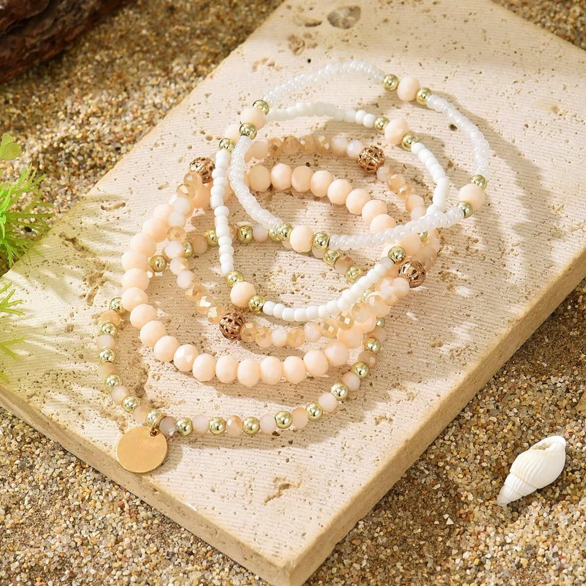 Zian Bohemian Stackable Beaded Bracelet Set for Women Colorful Adjustable Layered Bead Stretch Bracelets with Coin Charm Summer Beach Jewelry Gift - Image 4