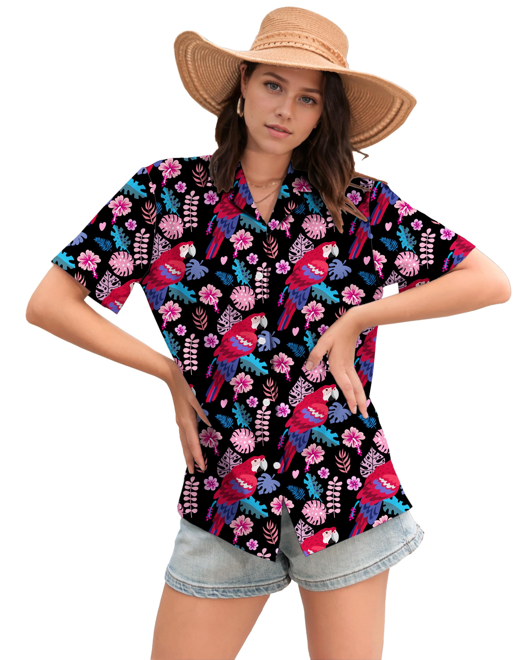 Cromoncent Mommy and Me Matching Hawaiian Outfits Girls &amp; Womens Hawaiian Shirts Tropical Button Down Shirts