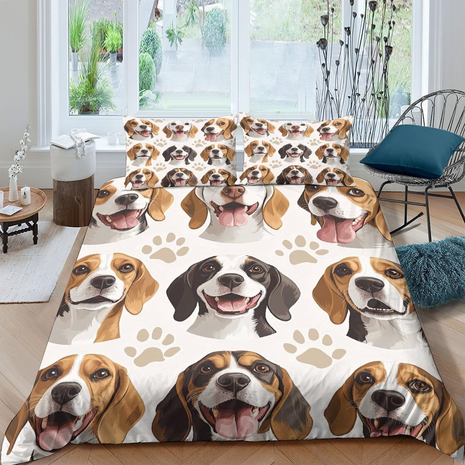 Ctjqhvkz Style-7 3D Printed Beagle Dog Pattern Fitted Sheet Microfiber Soft Bedroom Decor Paw Mattress Cover Anti-Slip Easy Care Single（135X200cm）