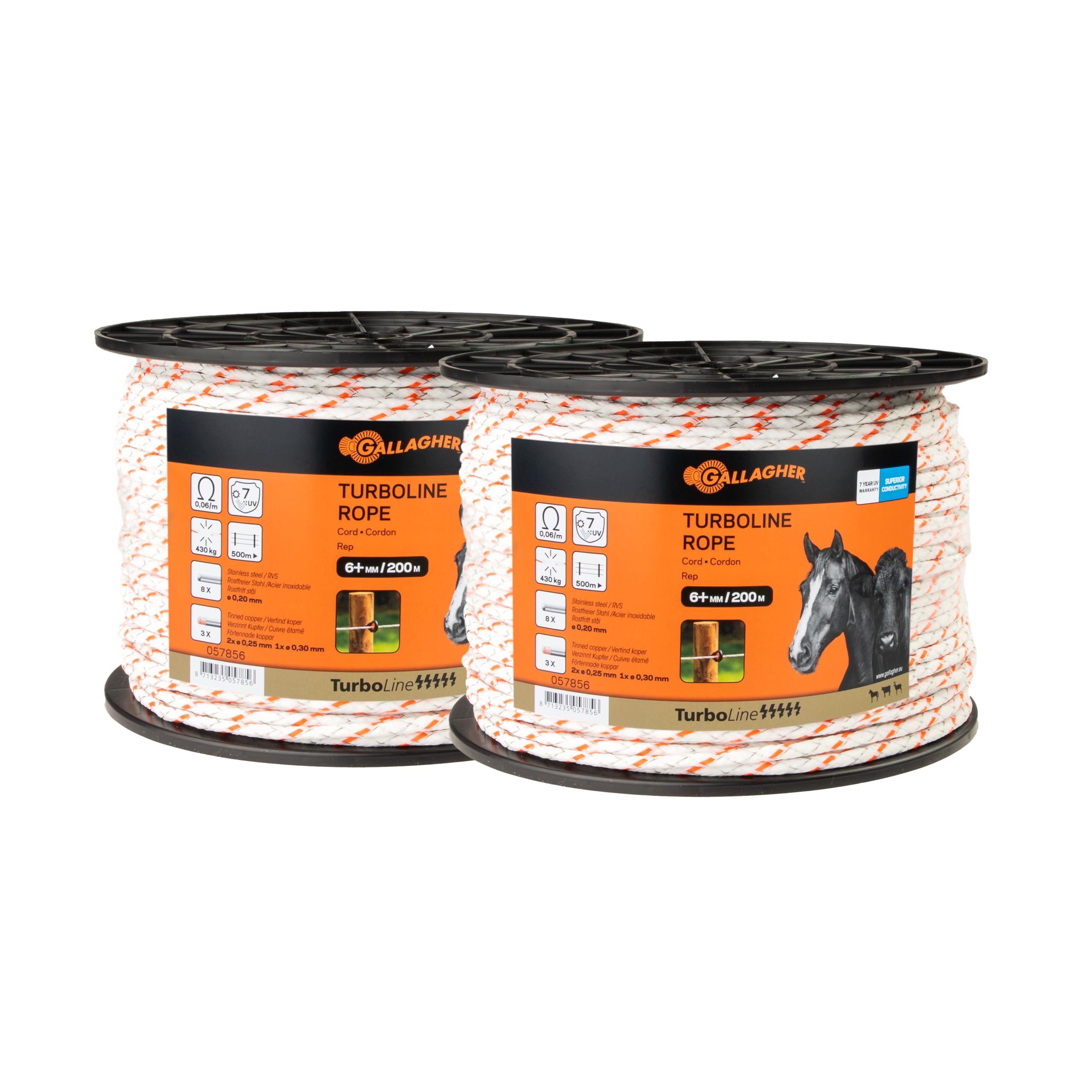 Gallagher White Electric Fence Conducting Wire Turboline Rope, Duopack (2X200m) - Electric Fence Rope Conductor / Cord Conductor - Electric Fence Wire Conductor