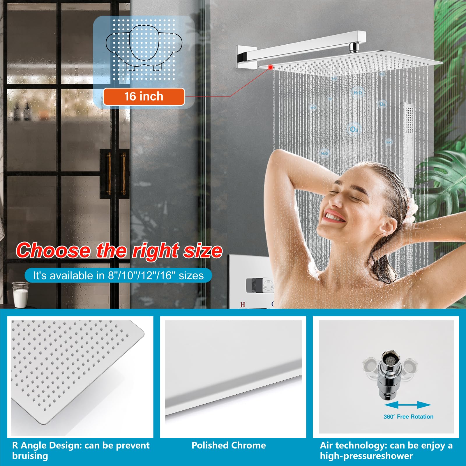 Sistema de ducha con caño para bañera, juego de grifería para bañera y ducha con cabezal de lluvia cuadrado y rociador de mano, juego de grifería de pared para bañera con válvula y kit de embellece