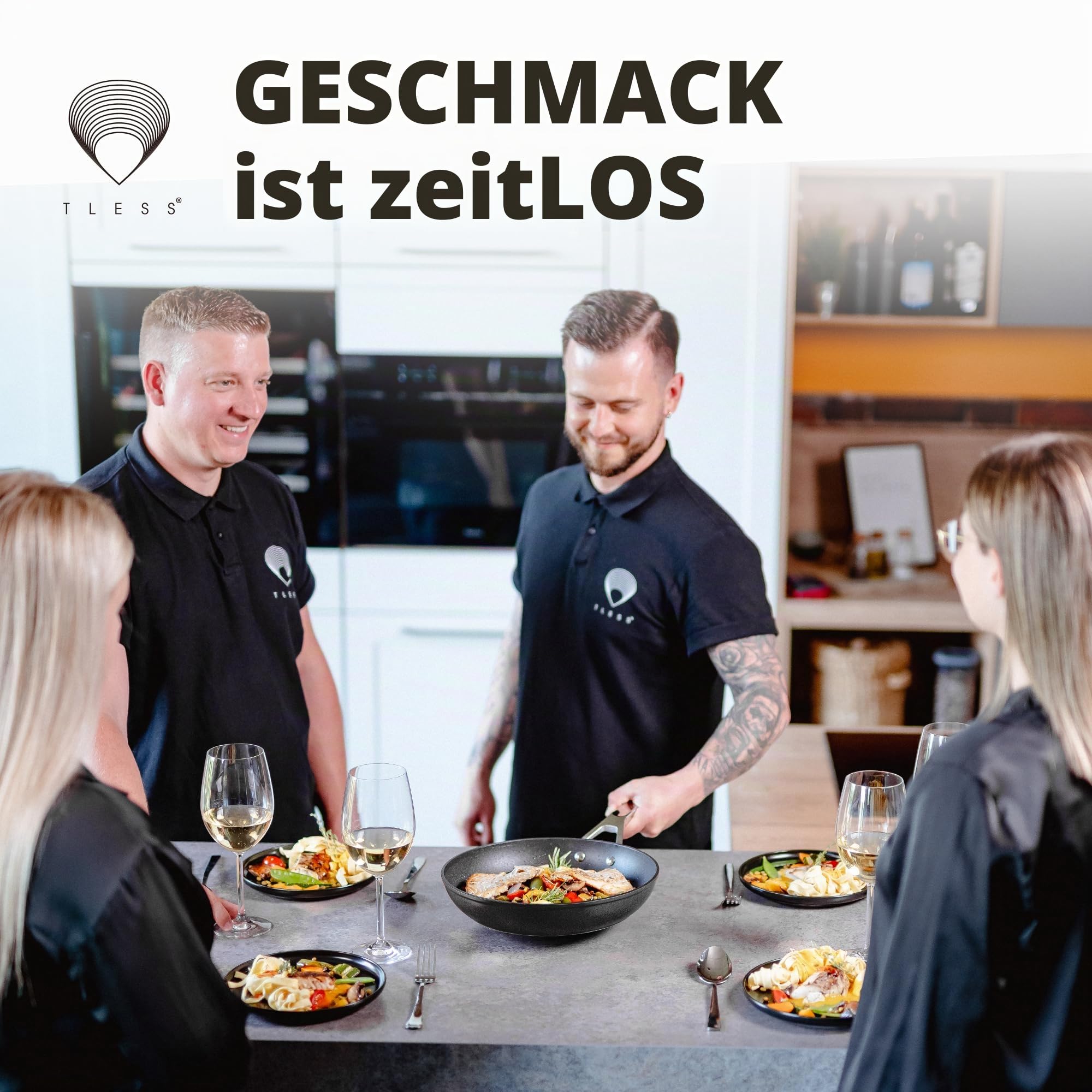 TLESS® Pfanne mit Deckel backofengeeignet Ø 28 cm | Bratpfanne & Universalpfanne für Induktion | sehr widerstandsfähig & spülmaschinenfest | beschichtete Pfanne in Schwarz | Jetzt Testen