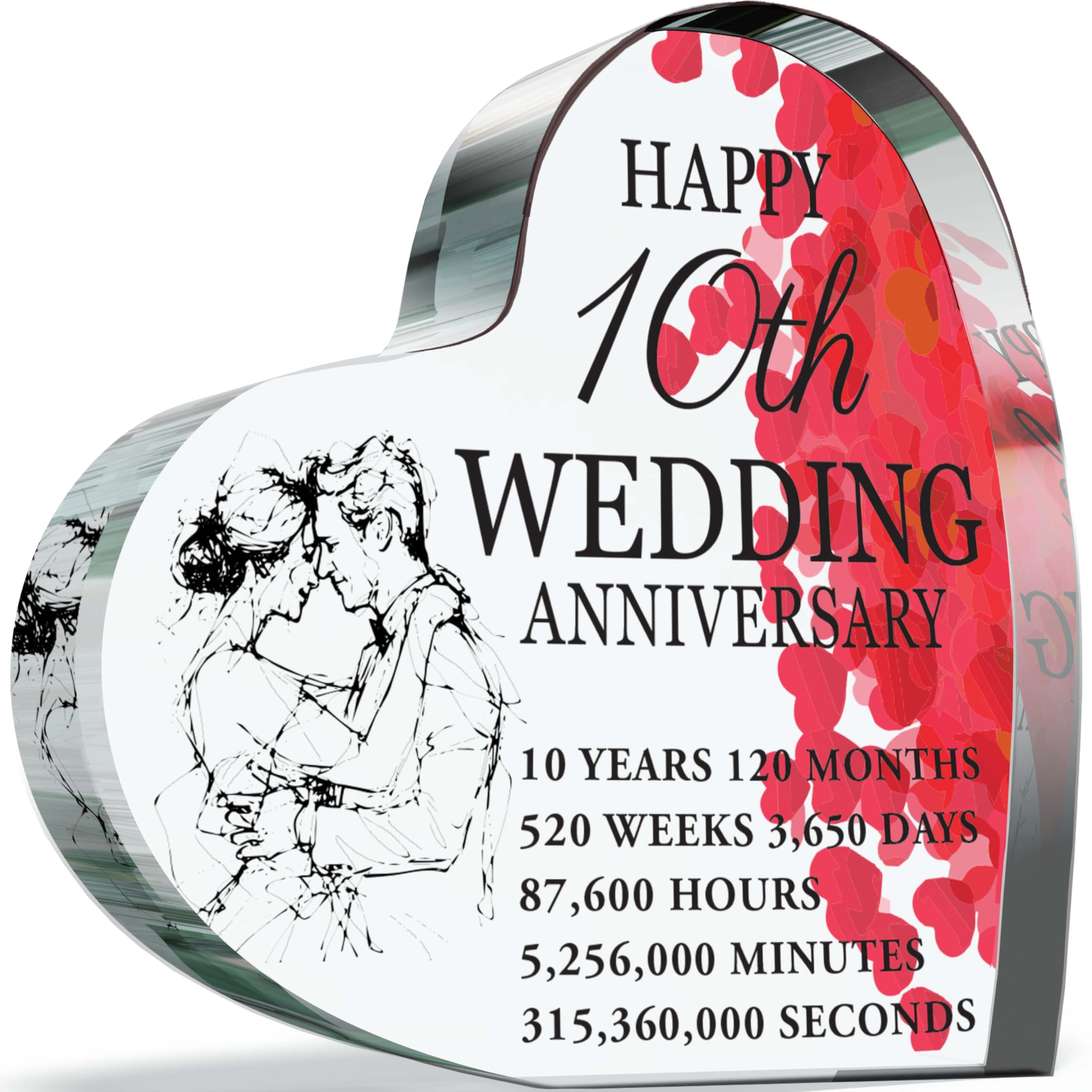 Giftzie Women's 10Th Anniversary Plaque Gifts For Wife Husband - Happy Tin Wedding Anniversary - I Love You Romantic Acrylic Heart Gift For Men, 100Mm X 100Mm Present For Couples Tenth Anniversaries