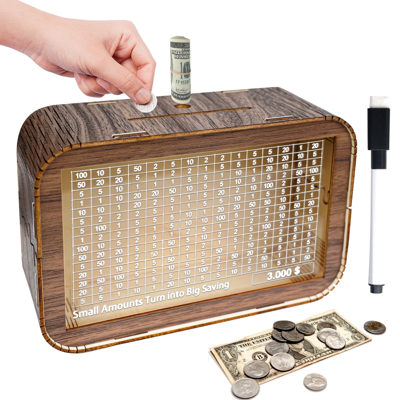 Amazon.com: Cash Vault Wooden Savings Box, Countdown Money Vault