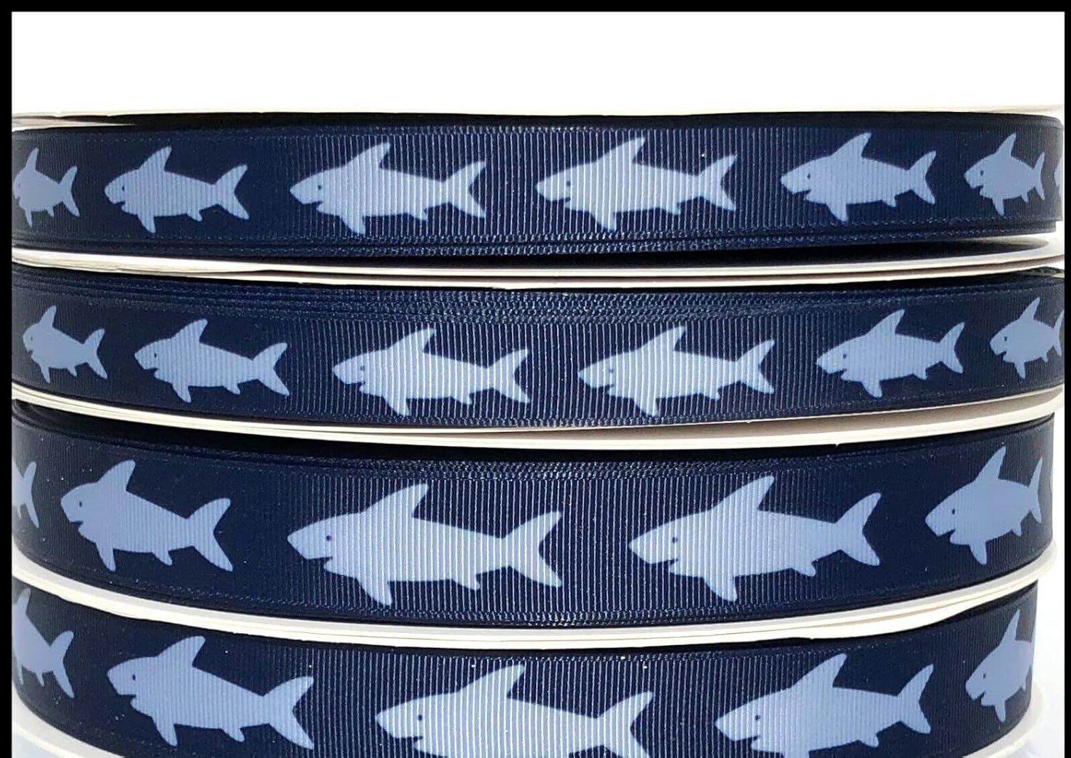 Amazon.com: 3 yds Gray Sharks Shark on Navy Blue Grosgrain Ribbon (3/8