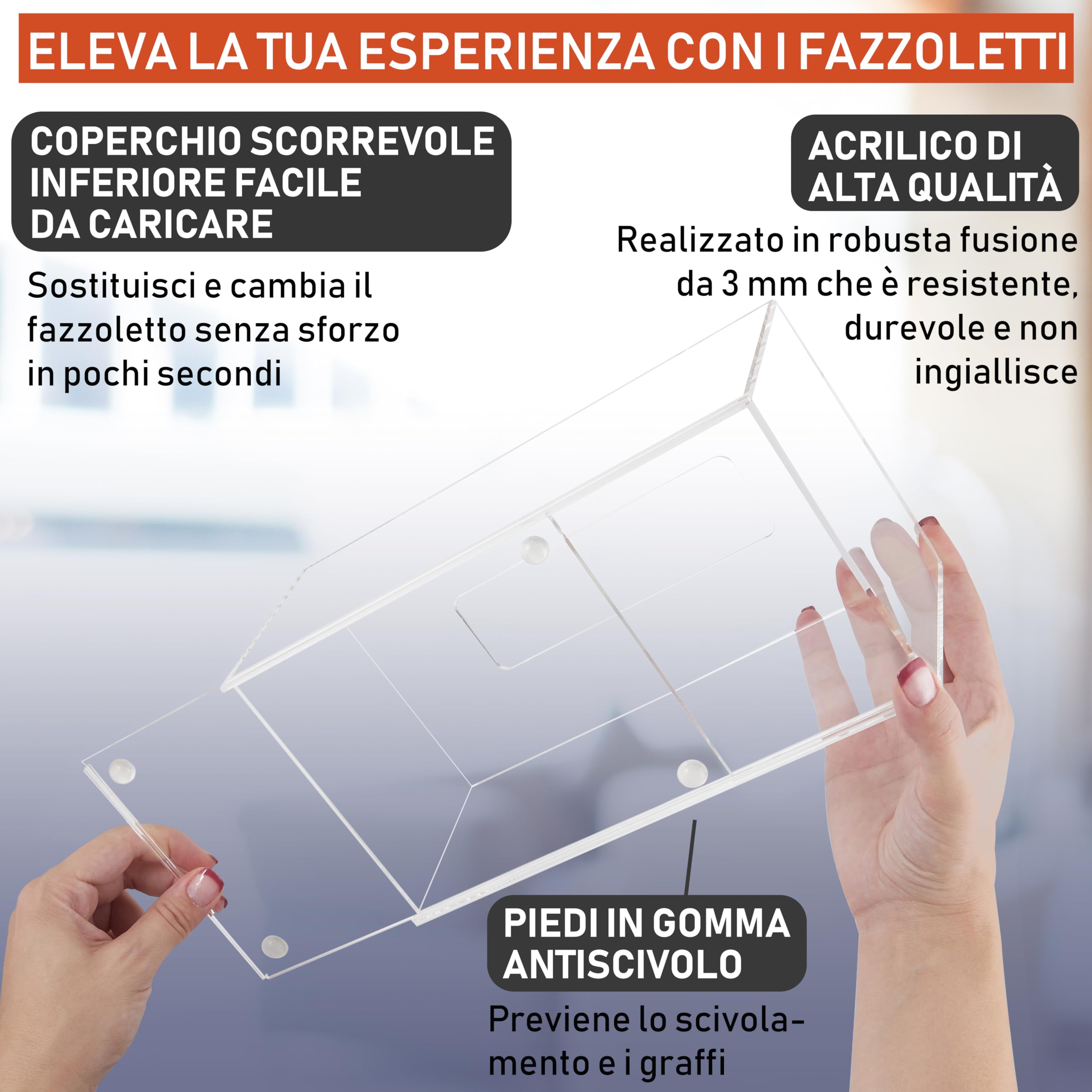 Scatola Porta Fazzoletti Rettangolare in Acrilico, per Tessuti Viso, Tovaglioli, Perfetta per Bagno, Scrivania, Controsoffitti, Vanità, Camera da Letto, Comodini (Rettangolo, Trasparente)
