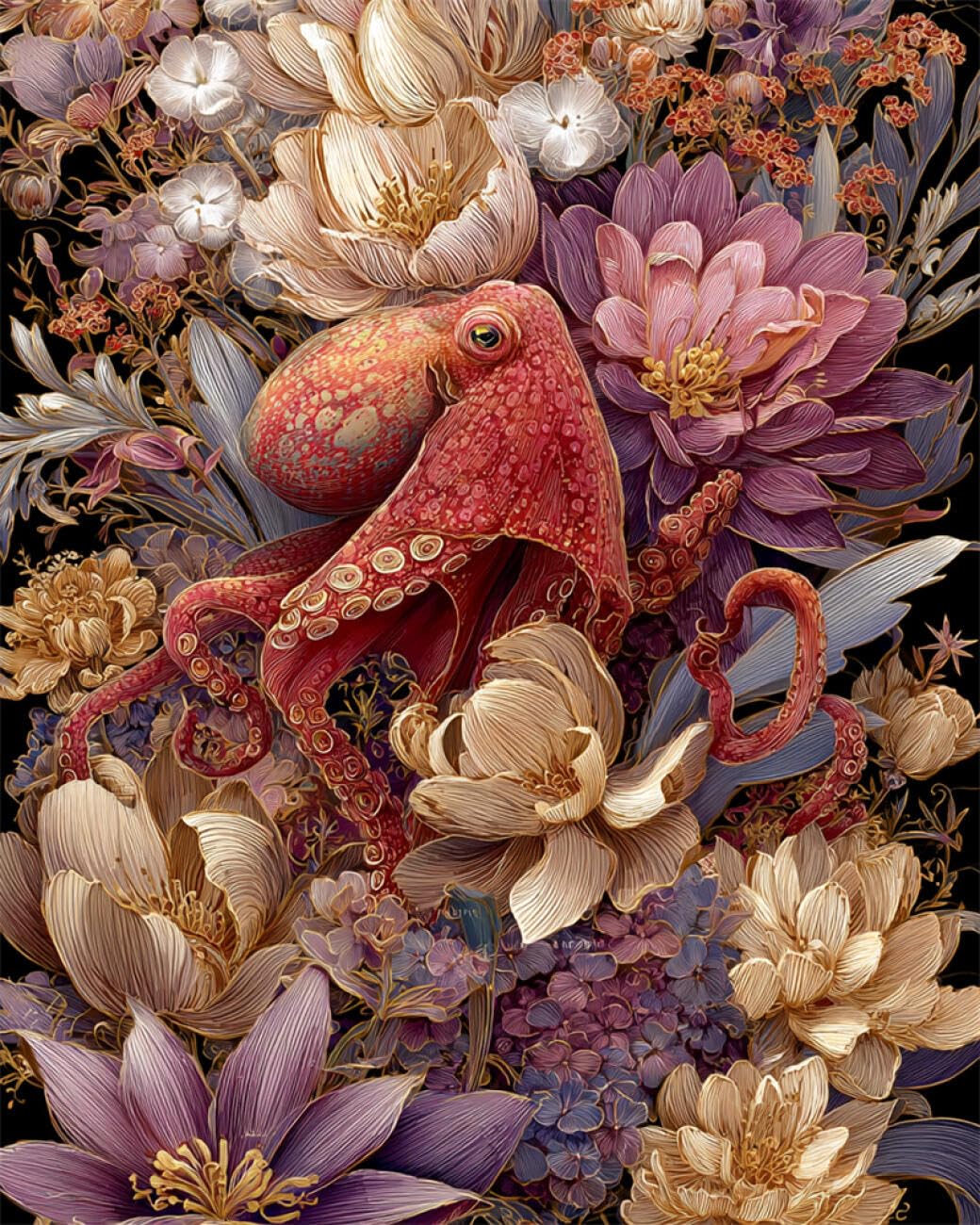 Rkflgew D Iy Embroidery Beads Set Fantasy Octopus 30X40cm