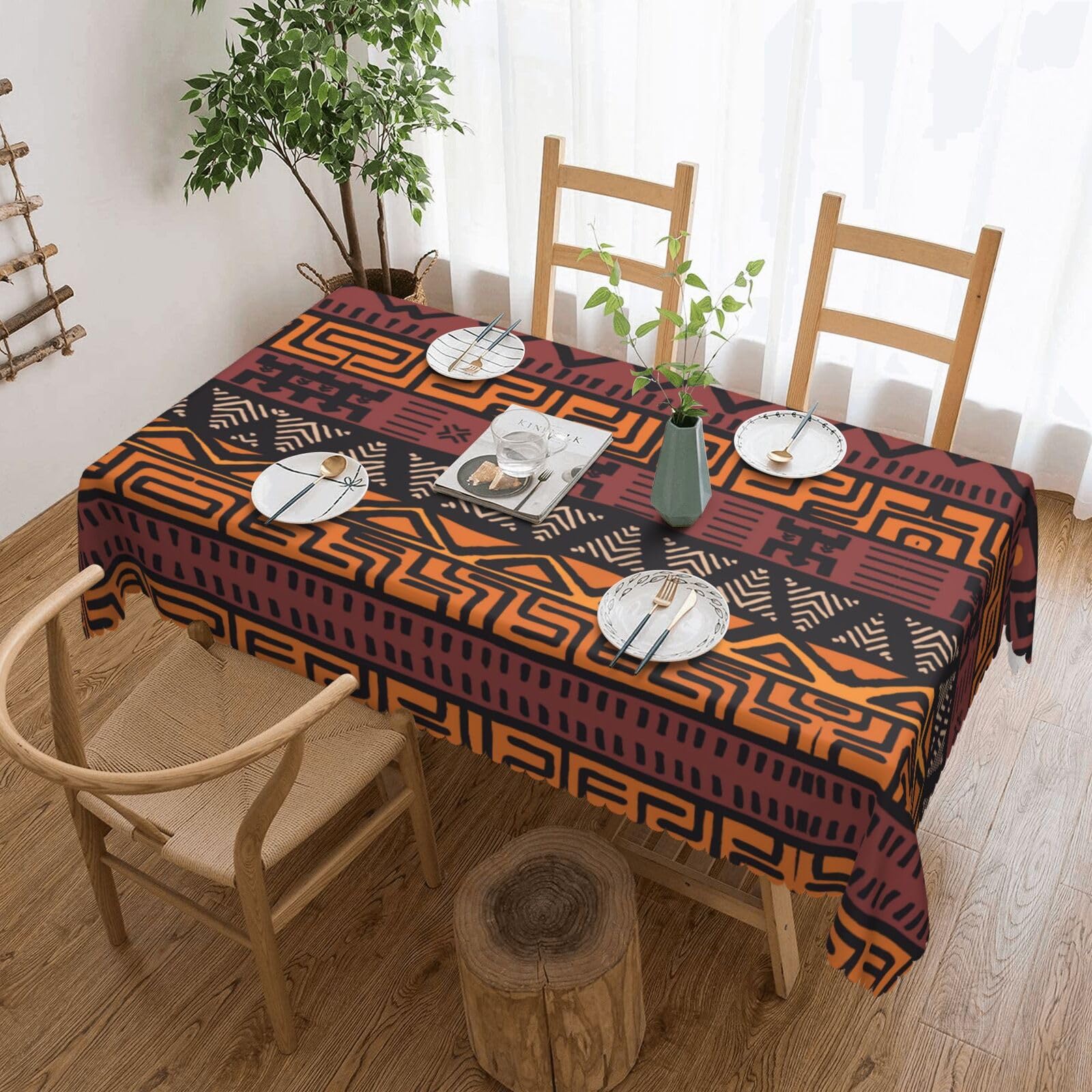 Hzhuaoeg Square Tablecloth African Mud Cloth Tribal Print Table Cover Wipe Clean Tablecloth For Parties, Picnics, Gardens Table Cover 137x183cm