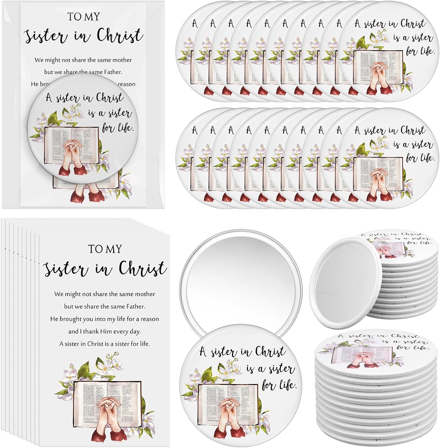 Geetery 36 Sets Sisters in Christ Compact Mirrors, Cards Bible Verse