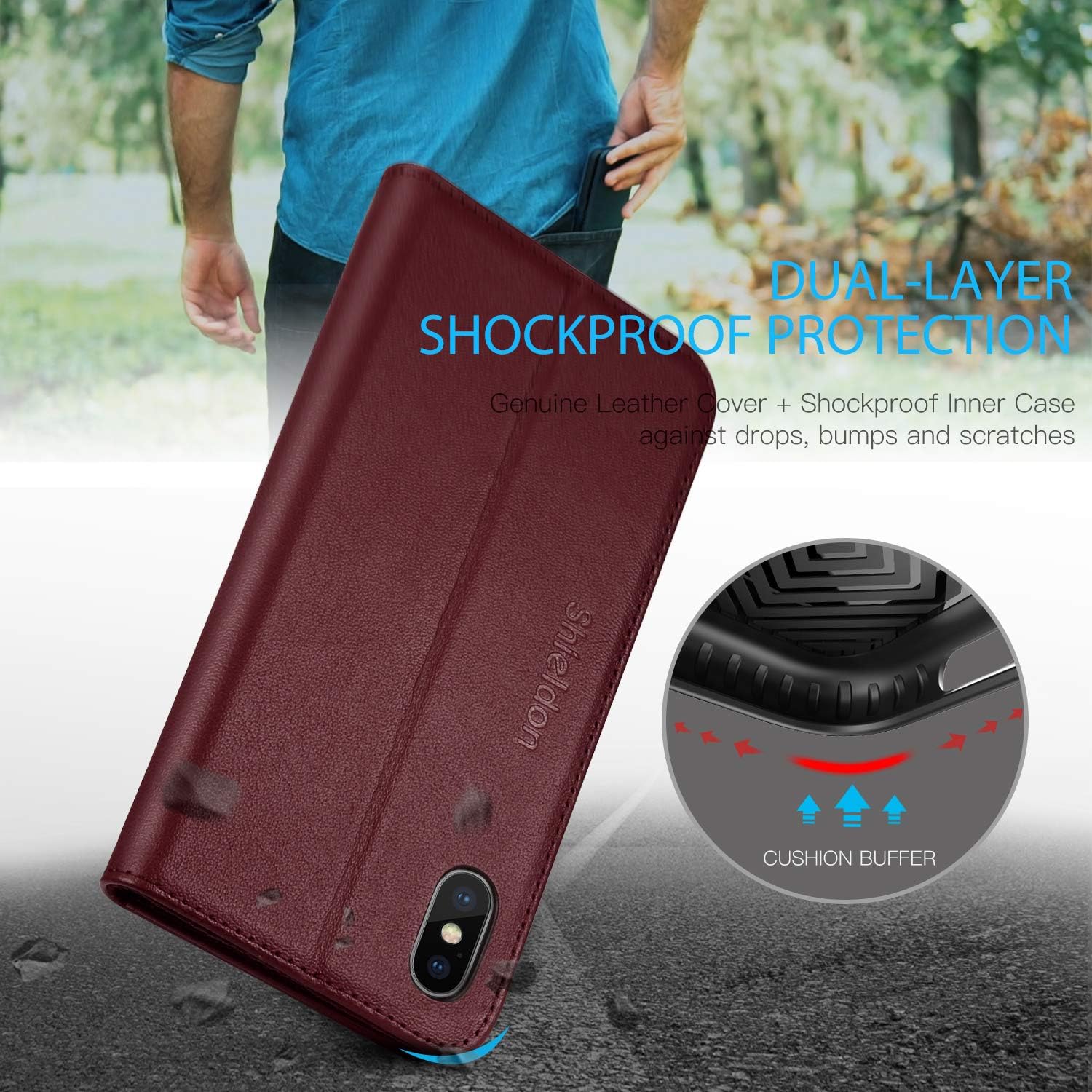 Get Popular Offer SHIELDON iPhone Xs Max Case, Genuine Leather iPhone Xs Max Wallet Case Auto Sleep Wake Folio Cover Stand Feature with Credit Card Slots Protection Case Compatible with iPhone Xs Max - Wine Red