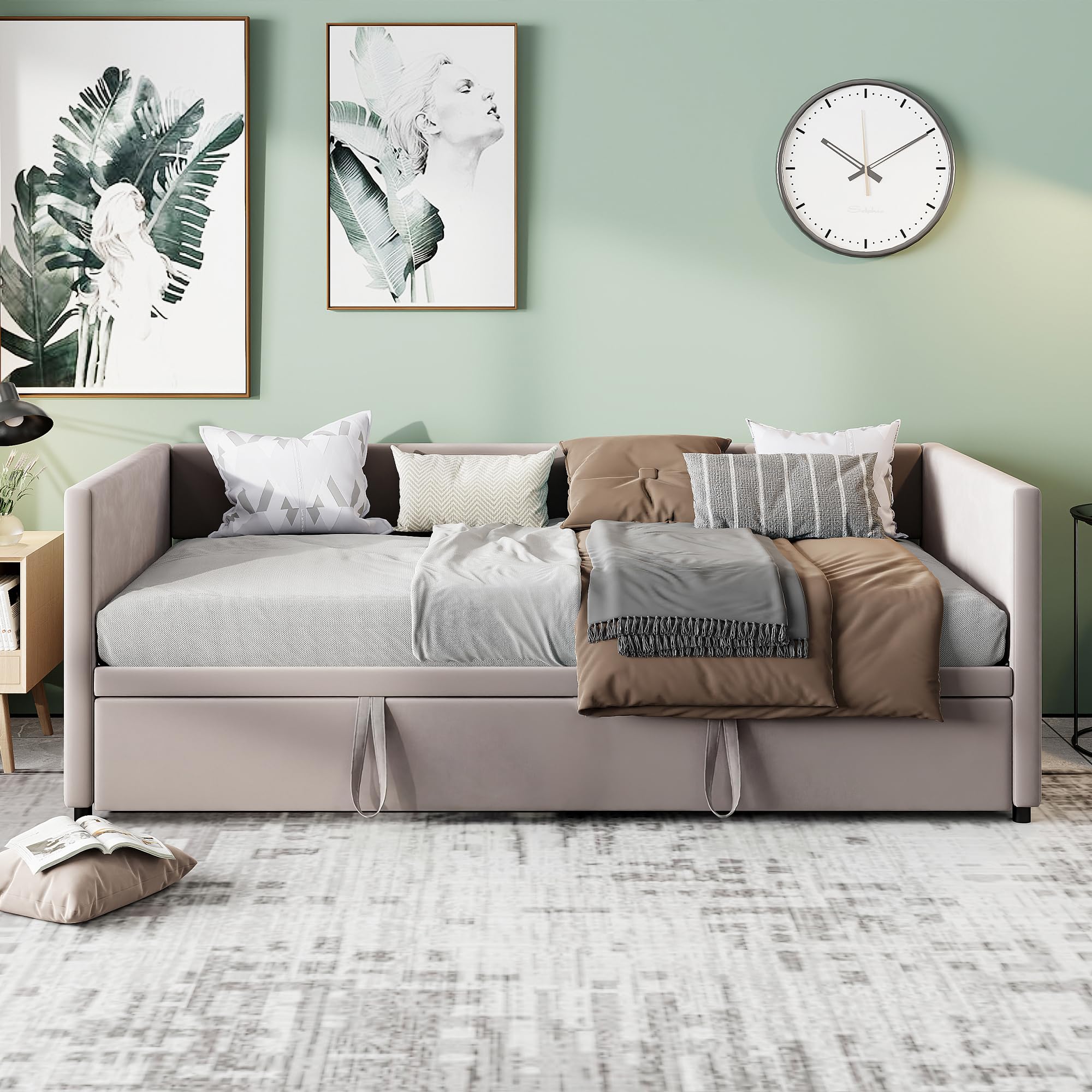 Schlafsofa 90/180 x 200 cm,Tagesbett Ausziehbar,Schlafsofa 200 cm Breit,Schlafcouch Ausziehbar,Schrankbett mit Sofa Polsterbett Doppelbett,Samt,ohne Matratze (Grau, 90/180 x 200 cm)