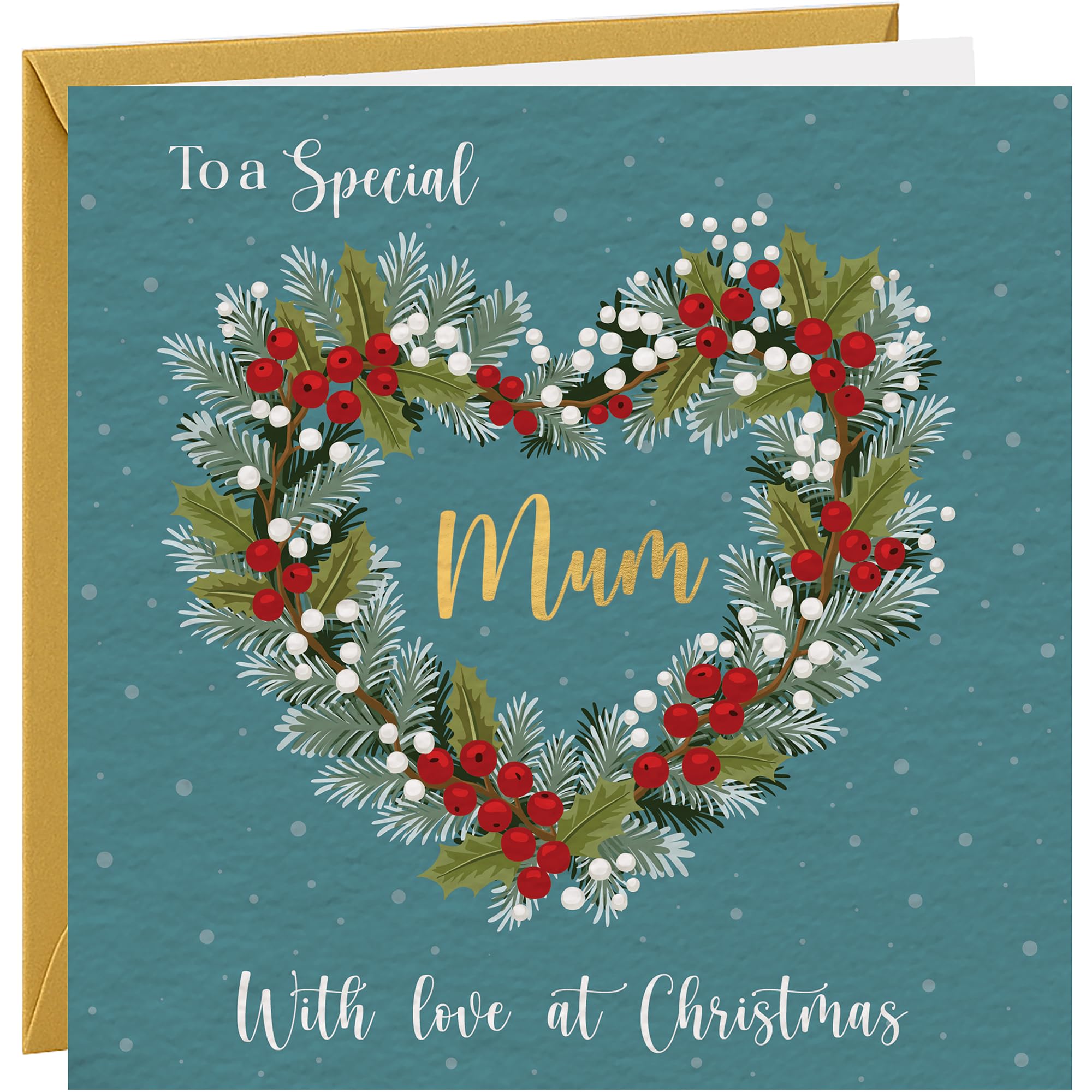 Mum Christmas Card Mum Christmas Cards Xmas Wreath Design Green 350gsm Hammered Card With Gold Foil & Gold Envelope For Her