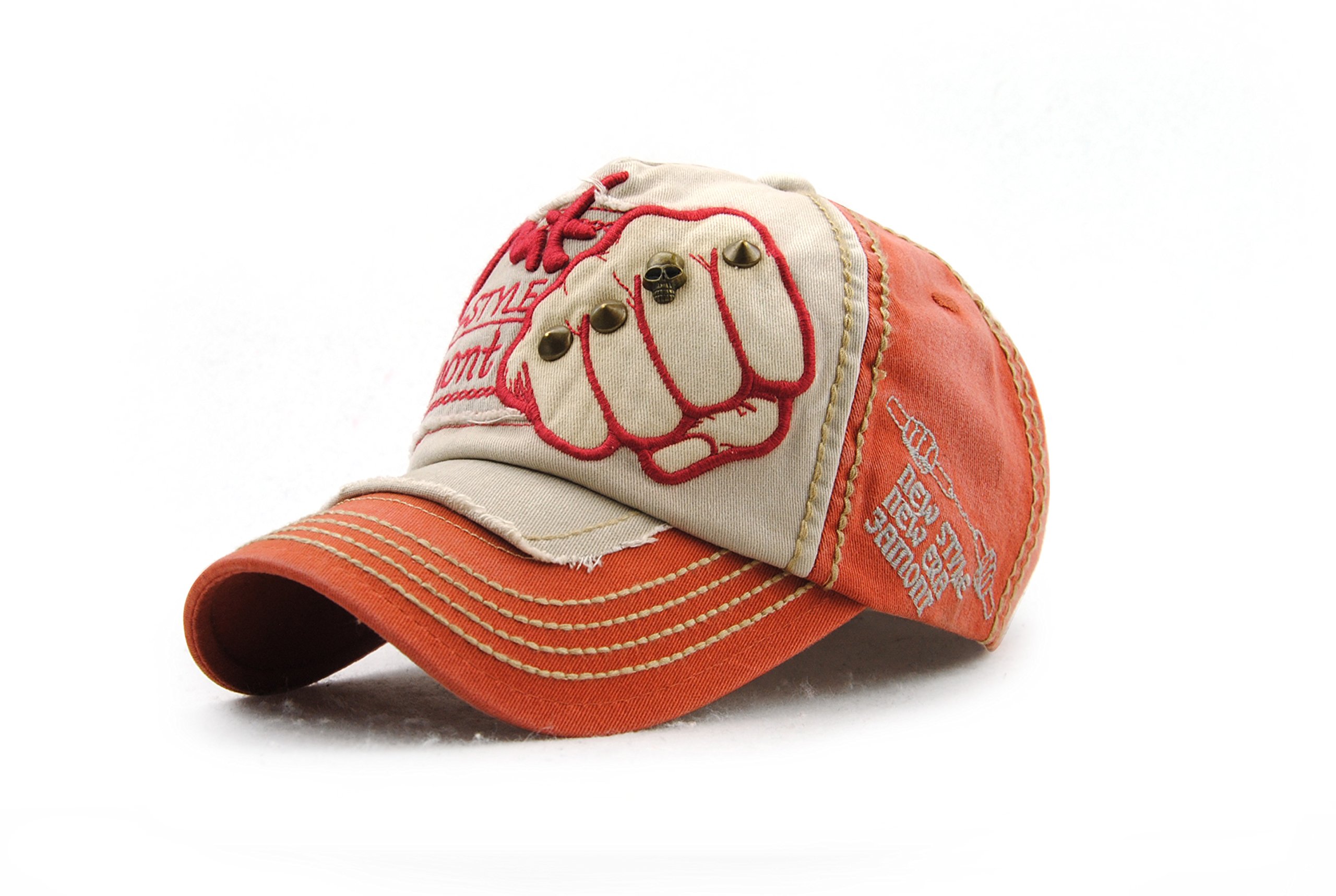Qi Yuan Men's Orange Vintage Baseball Cap Cotton Embroidery Hat Distressed Trucker Caps For (Orange)