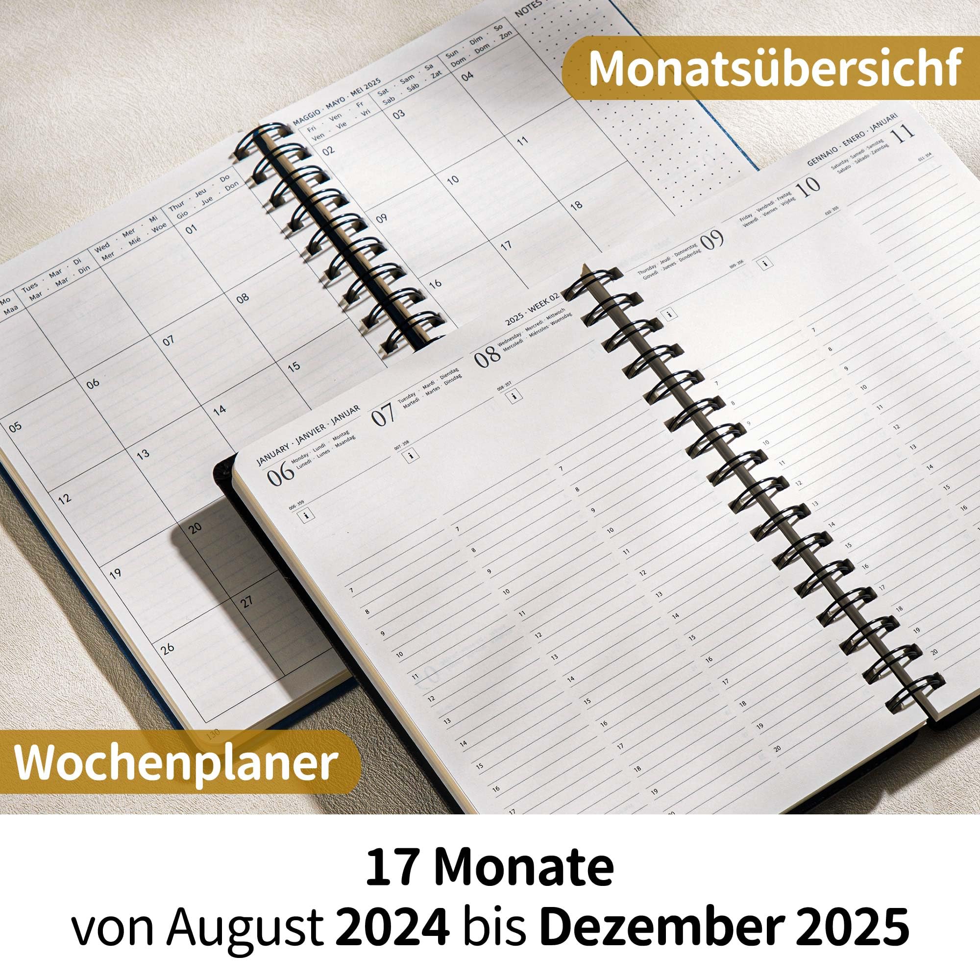 Kalendarz 2025, terminarz tygodniowy, terminarz spotkań A5, oprawa z podwójną cewką, łatwe odwracanie i rozkładanie, kalendarz dla nauczycieli do biura, szkoły, organizatora (ciemnozielony)