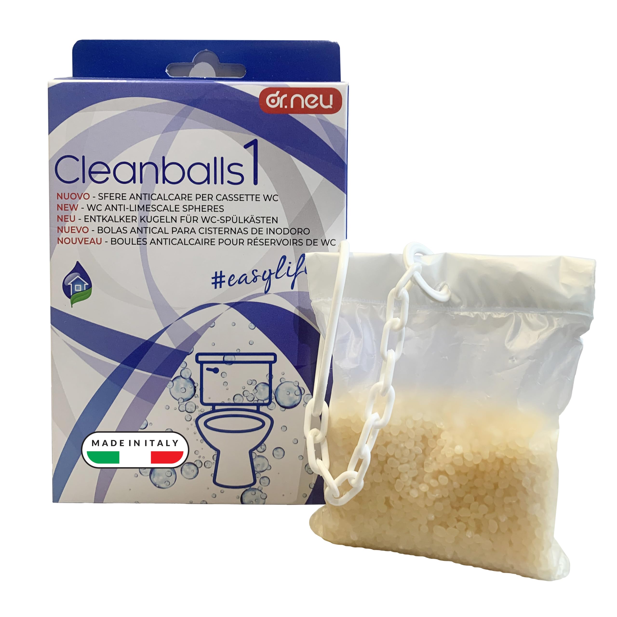 DR. NEU - Sfere Anticalcare per Cassetta WC Esterna e da Incasso Cleanballs, Previene Naturalmente Calcare e Incrostazioni, Facile Montaggio, Durata 6 Mesi - Pulizia Bagno Sicura per Fossa Biologica