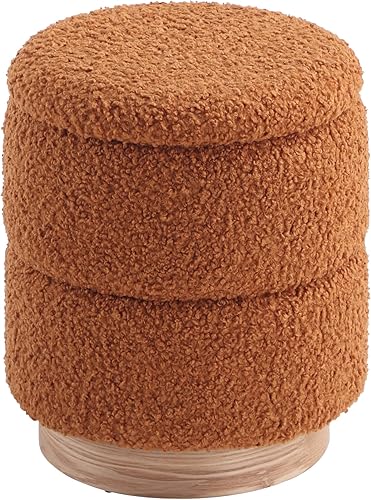 Get Set Style Otomana redonda con almacenamiento, taburete otomano moderno Boucle tapizado con base de madera, silla de tocador, reposapiés, asiento