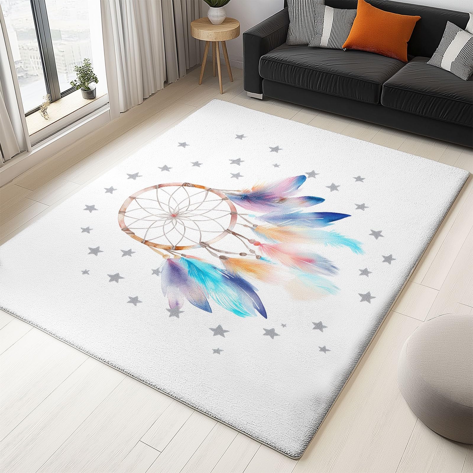 Generisch Aquarell Traumfänger Stern Thema Teppich Kurzflor Wohnzimmer 80 x 150 cm Modern Teppich, Weich rutschfest Waschbare Teppiche, Bettvorleger Schlafzimmer Kinderzimmer