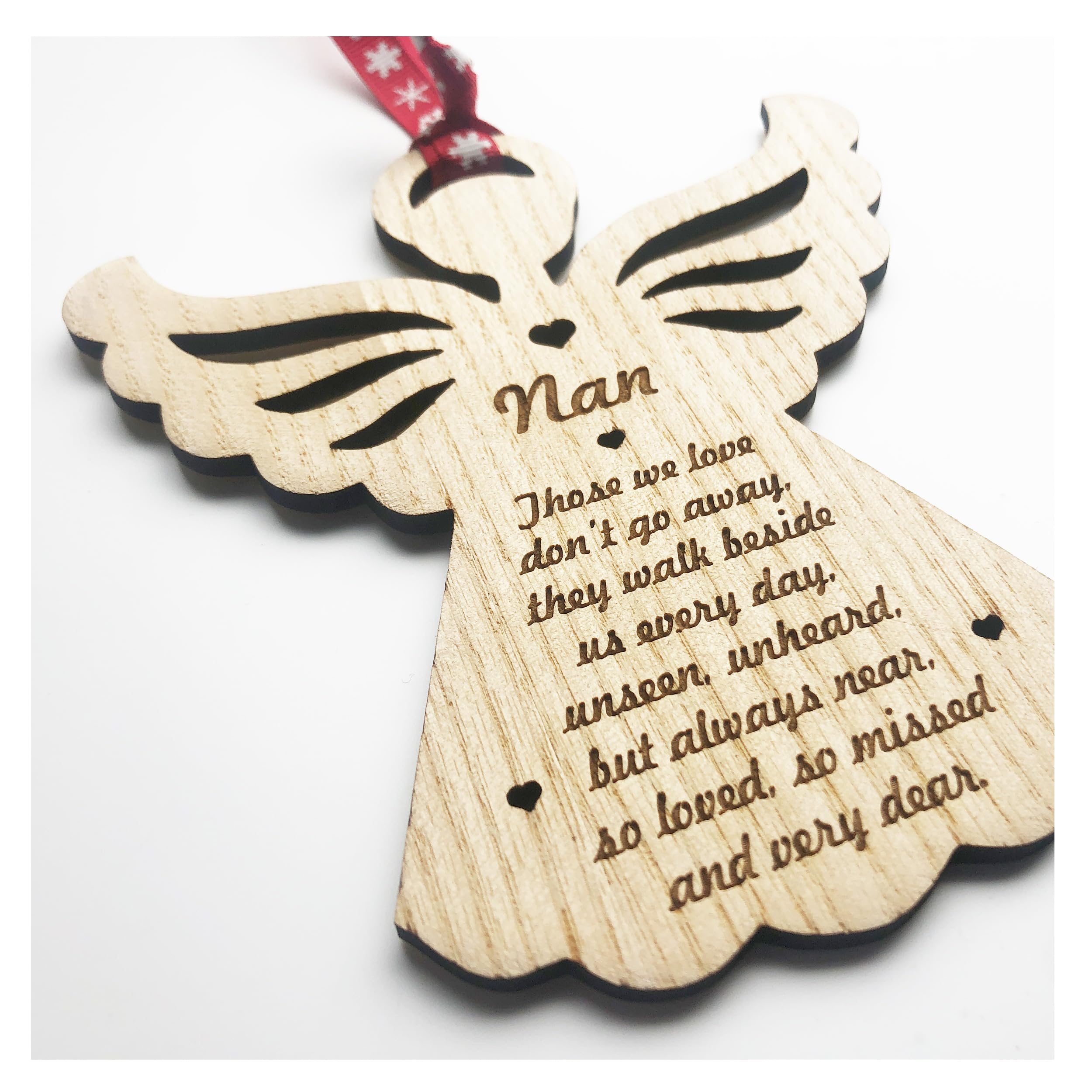 Lovethis** Red And White Personalised Christmas Angel Tree Bauble Decoration Xmas Memorial Mum Dad Mam Mom Father Mother Nan Grandad Any Name Missing You At Xmas (Those We Love)