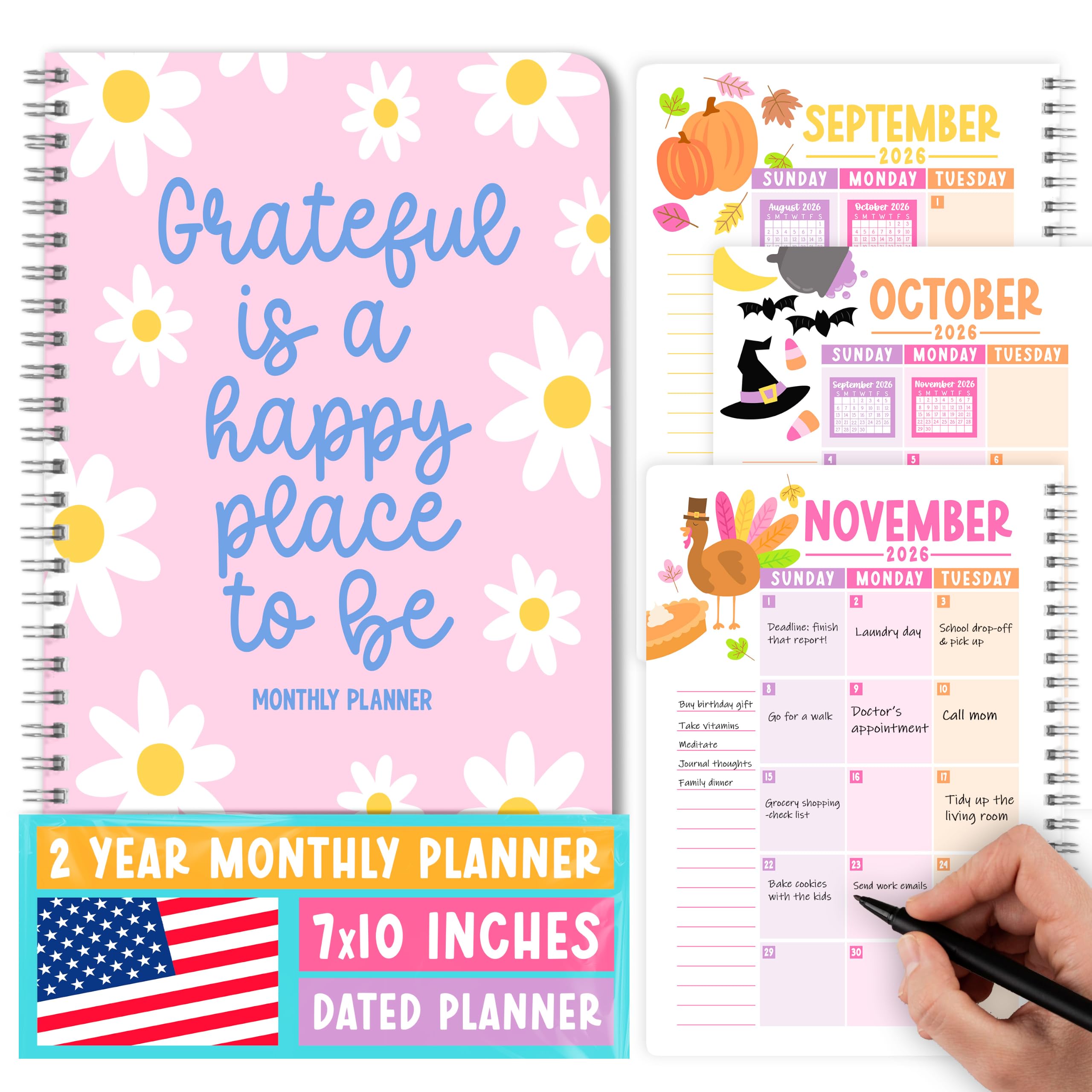 2026-2027 Monthly Planner - 2 Year Monthly Planner 2026-2027, Month Calendar Planners 2026 to 2027, Calendar Book, Pink Month Planners & Organizers