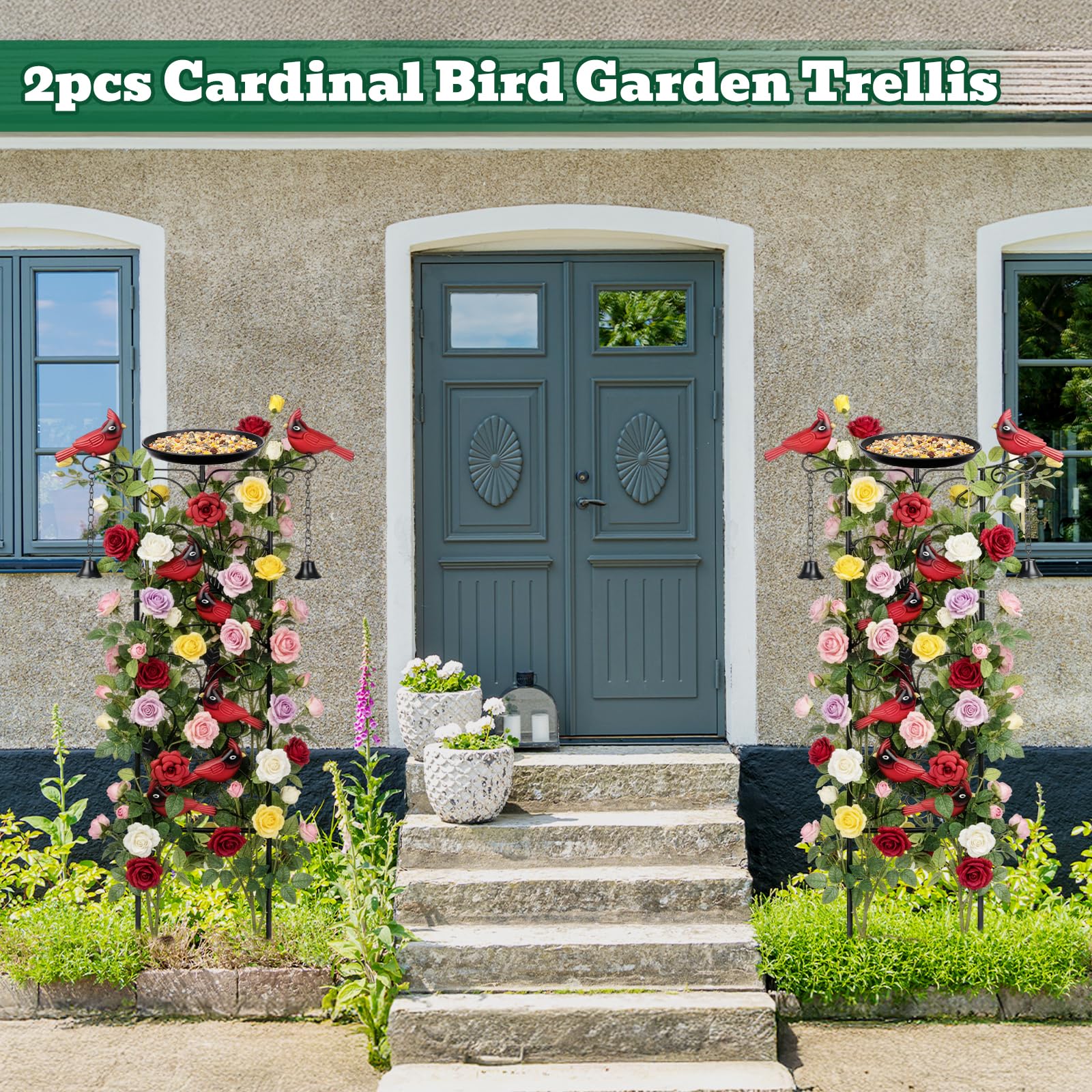 2 graticci da giardino in metallo cardinale per piante rampicanti da 89 cm per piante da bagno per uccelli graticcio decorazione cardinale mangiatoia per uccelli per esterni giardino prato