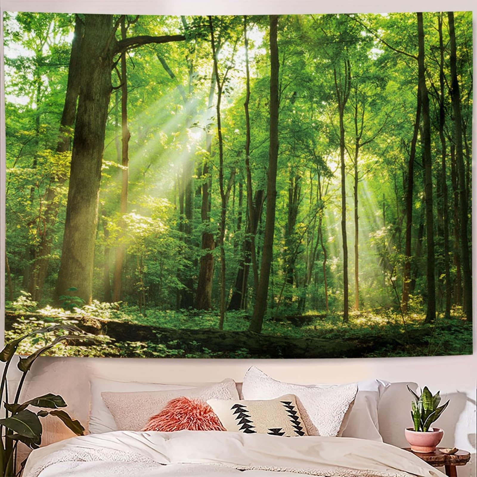 Sprookje Elf Boom Magisch Bos Natuur - Wandkleed - 200x150 cm - Groot wandtapijt - Poster - Kinderkamer - Blauw/Wit