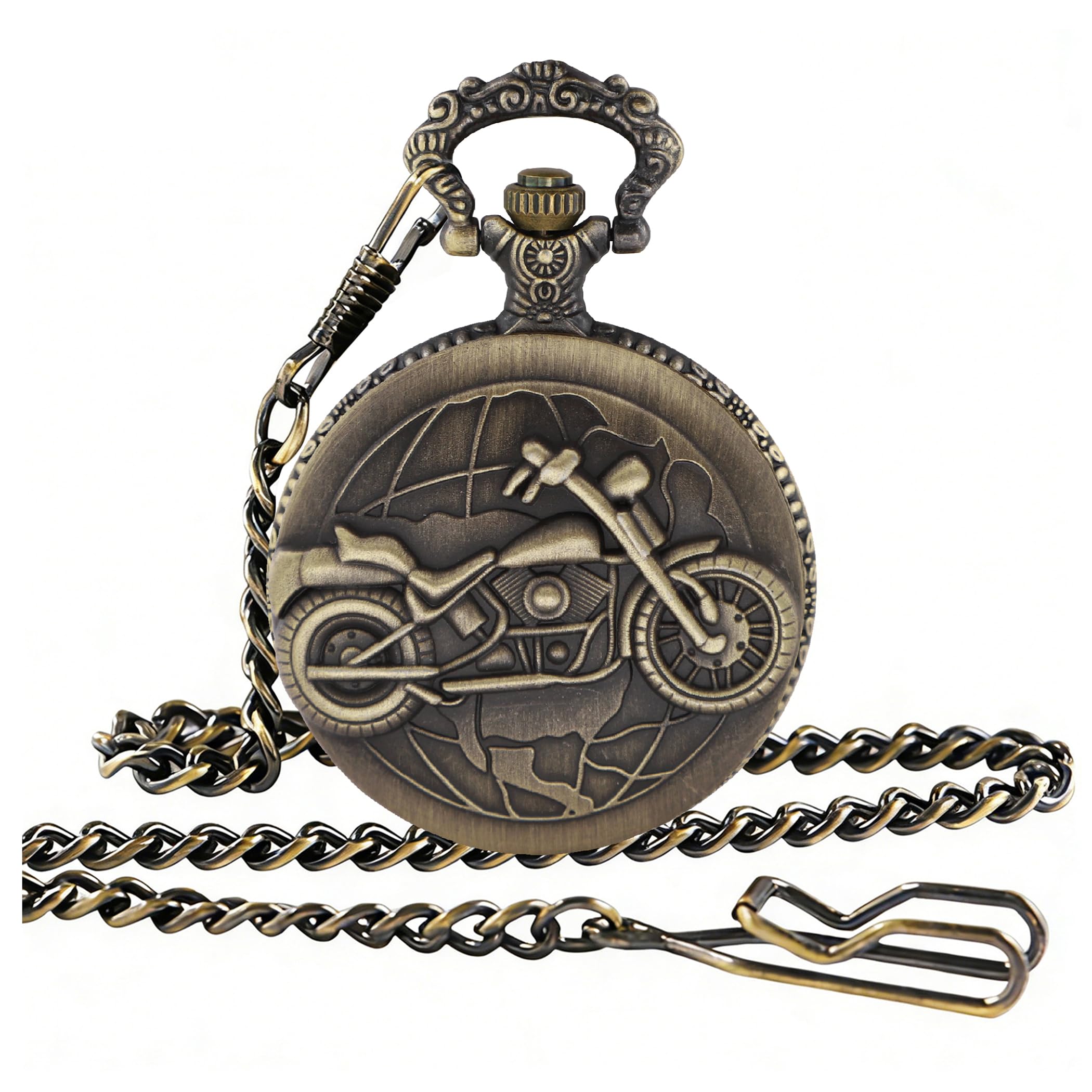 Vintage Punk Motorcycle Pocket Watch Quartz Bronze Steam Train Pocket Watch Men Women Gift for Christmas Birthday