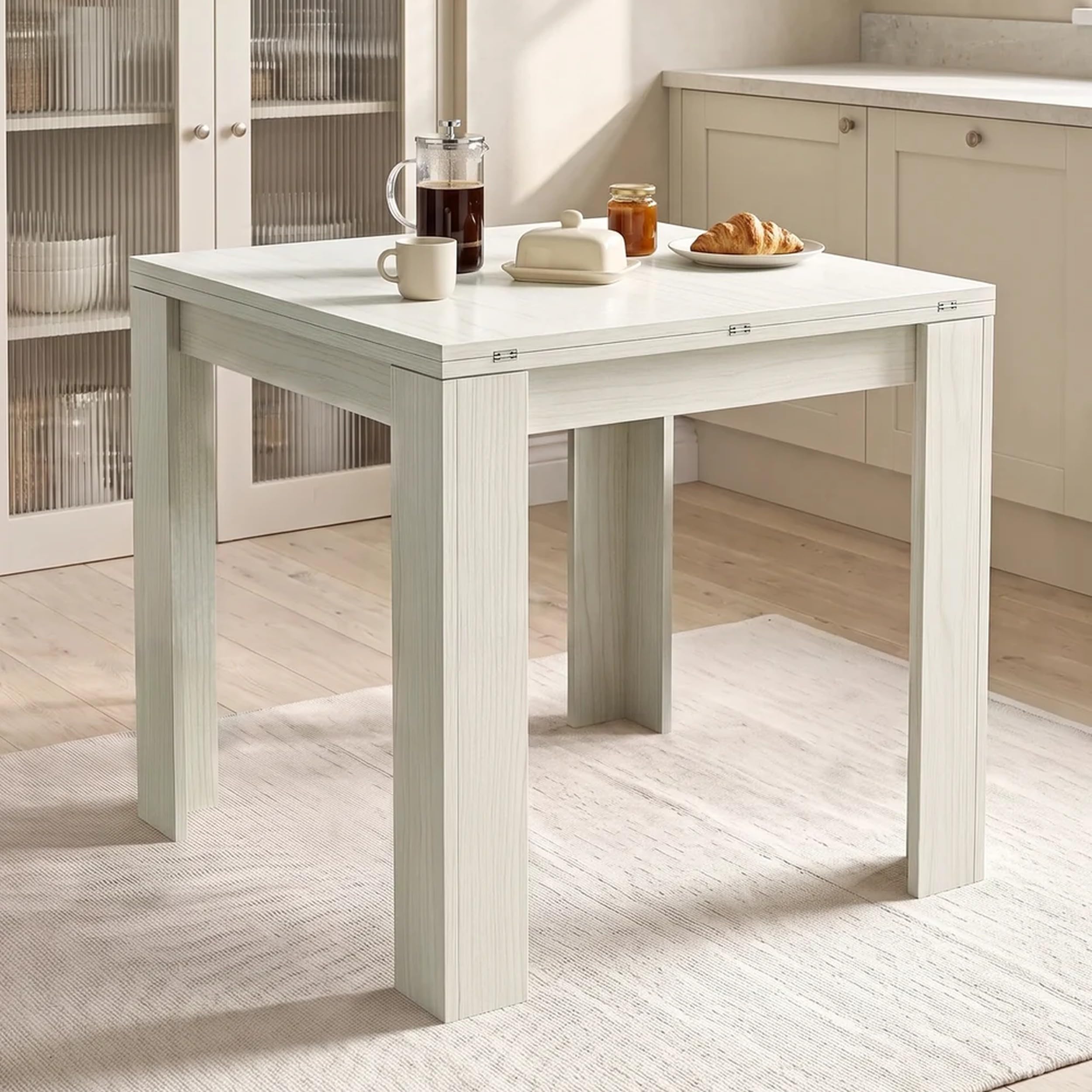 Blisswood Kitchen Dining Table, Extendable Dining Table 4-6 Seater, Space Saving Butterfly Folding Table, Modern Wooden Dining Tables for Home, 80-160 cm Apartment & Breakfast Room, Ash White
